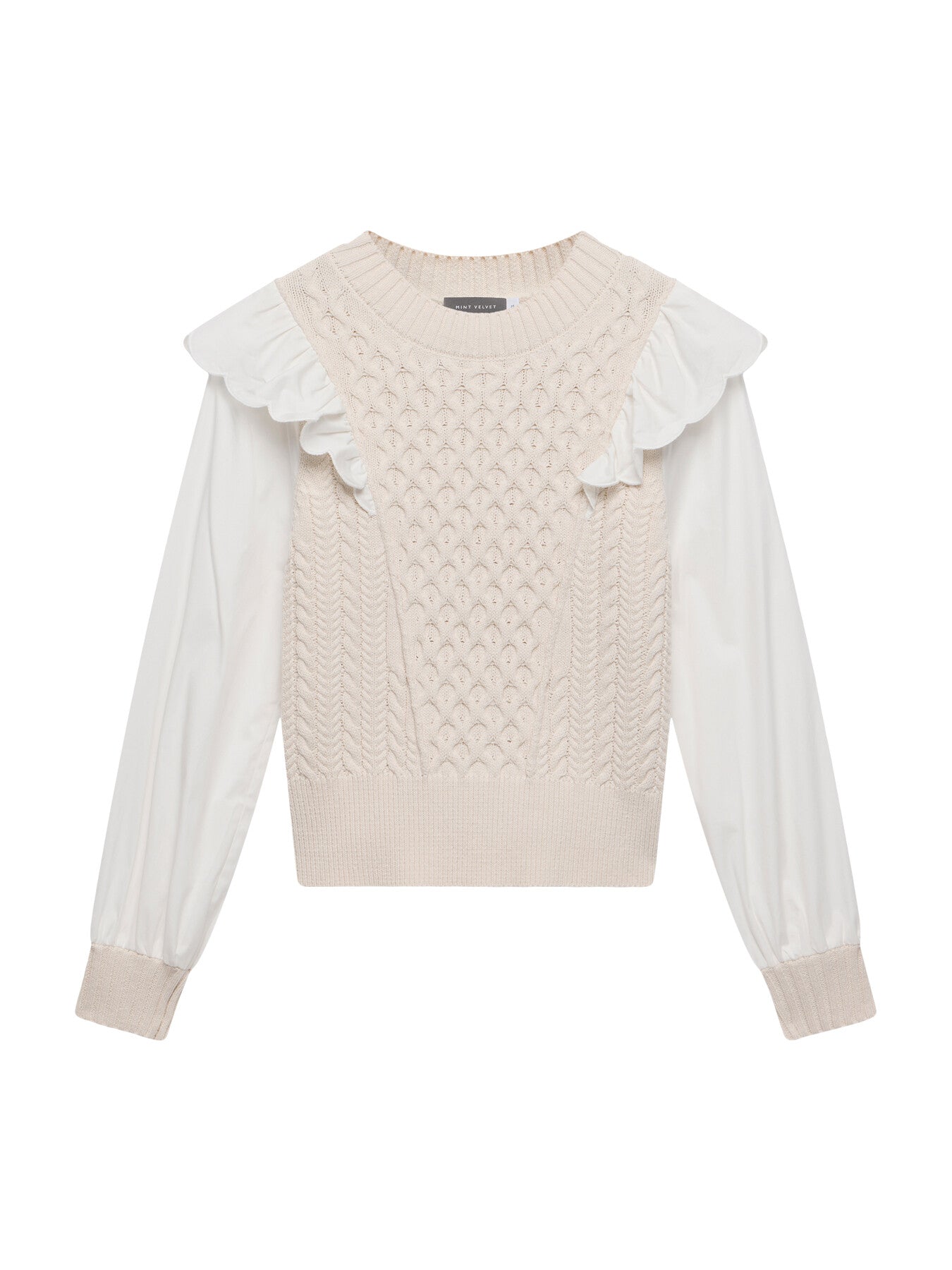 White Cotton Sleeve Knit Jumper