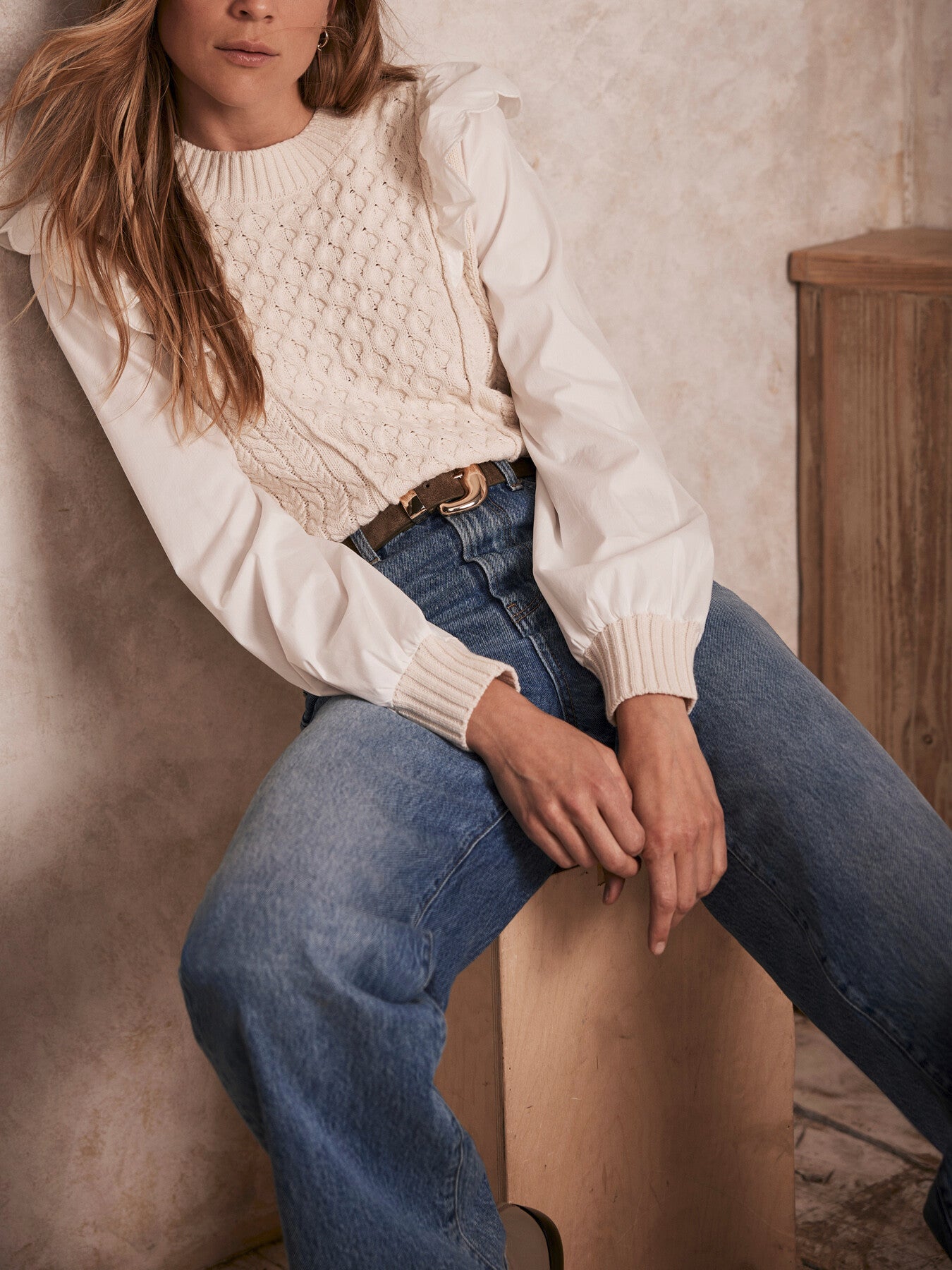 White Cotton Sleeve Knit Jumper