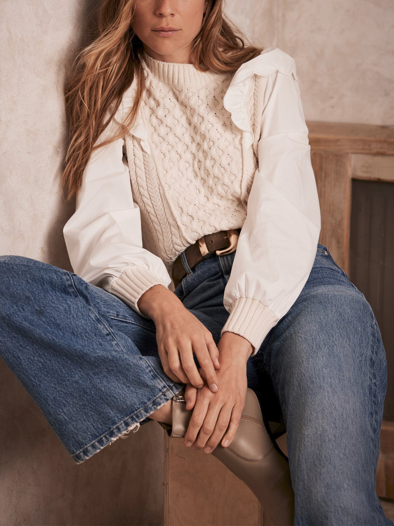 White Cotton Sleeve Knit Jumper