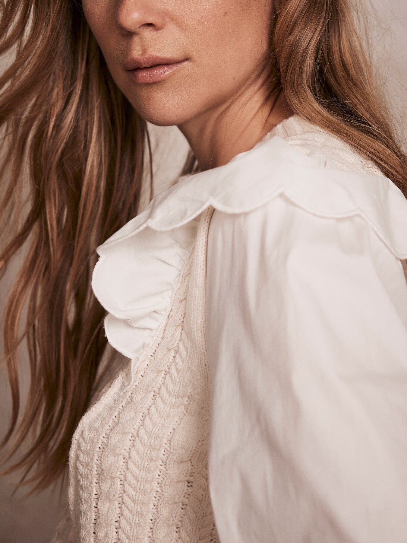 White Cotton Sleeve Knit Jumper