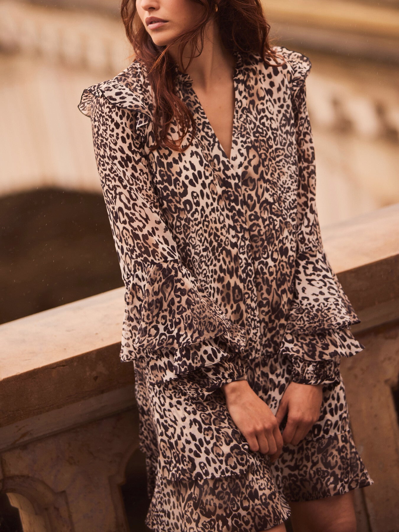 Leopard Print Ruffle Mini Dress