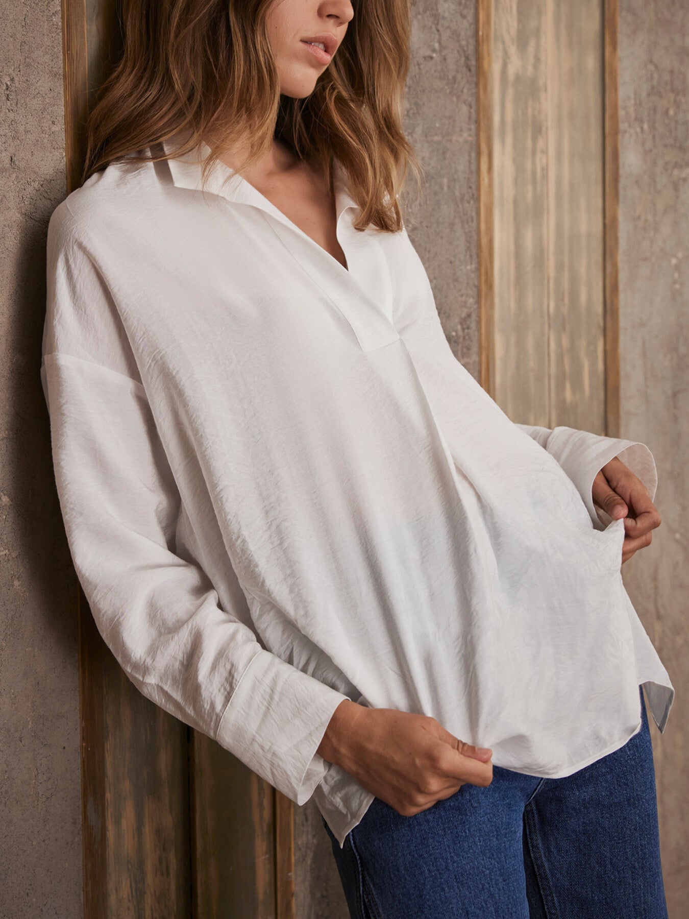 White Stand Collar Blouse