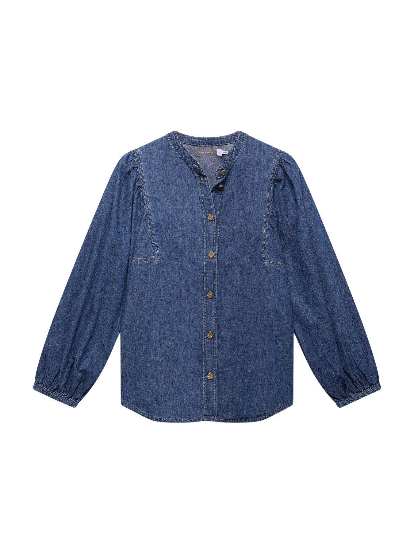 Indigo Wash Puff Sleeve Denim Blouse