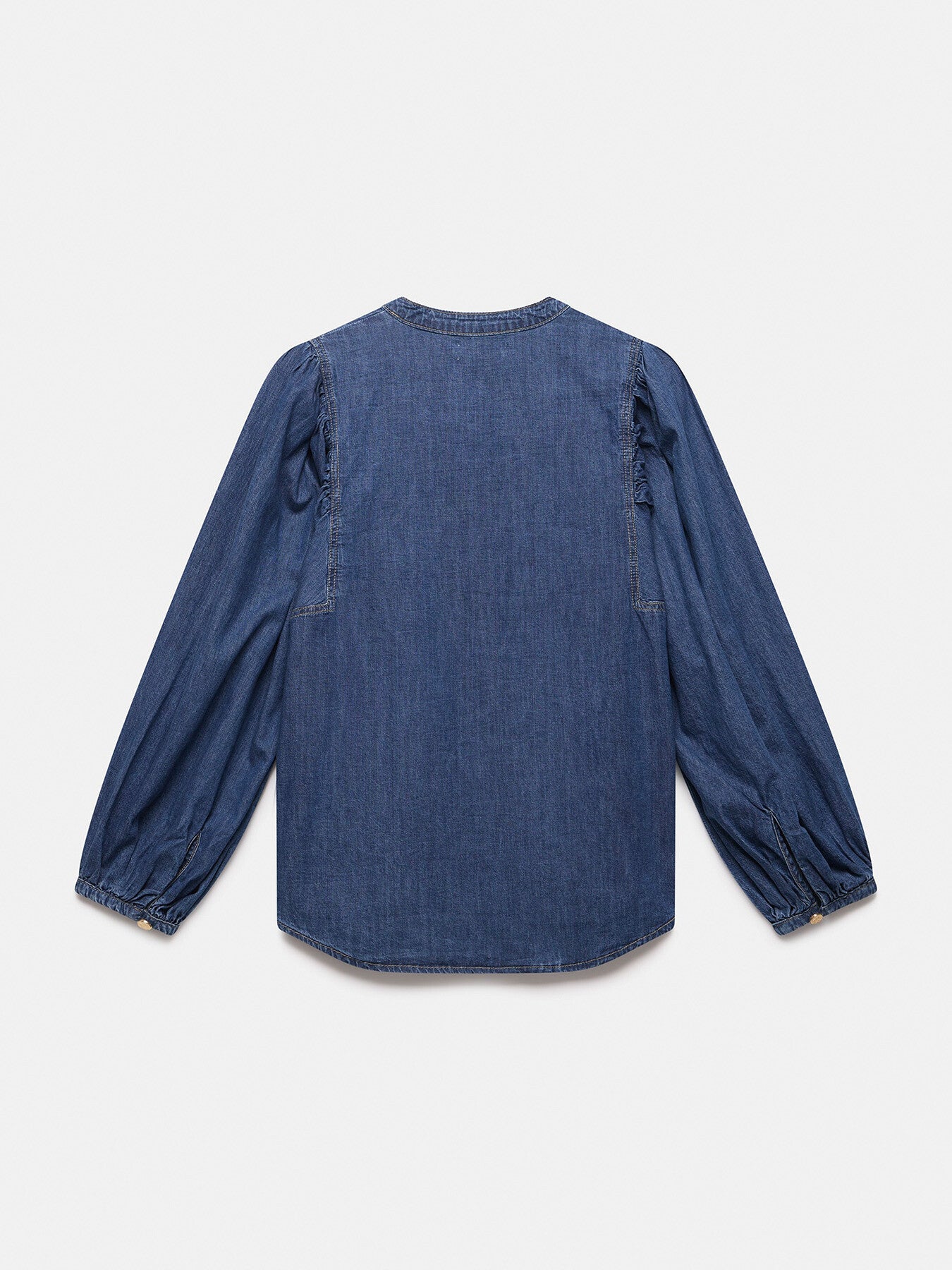 Indigo Wash Puff Sleeve Denim Blouse