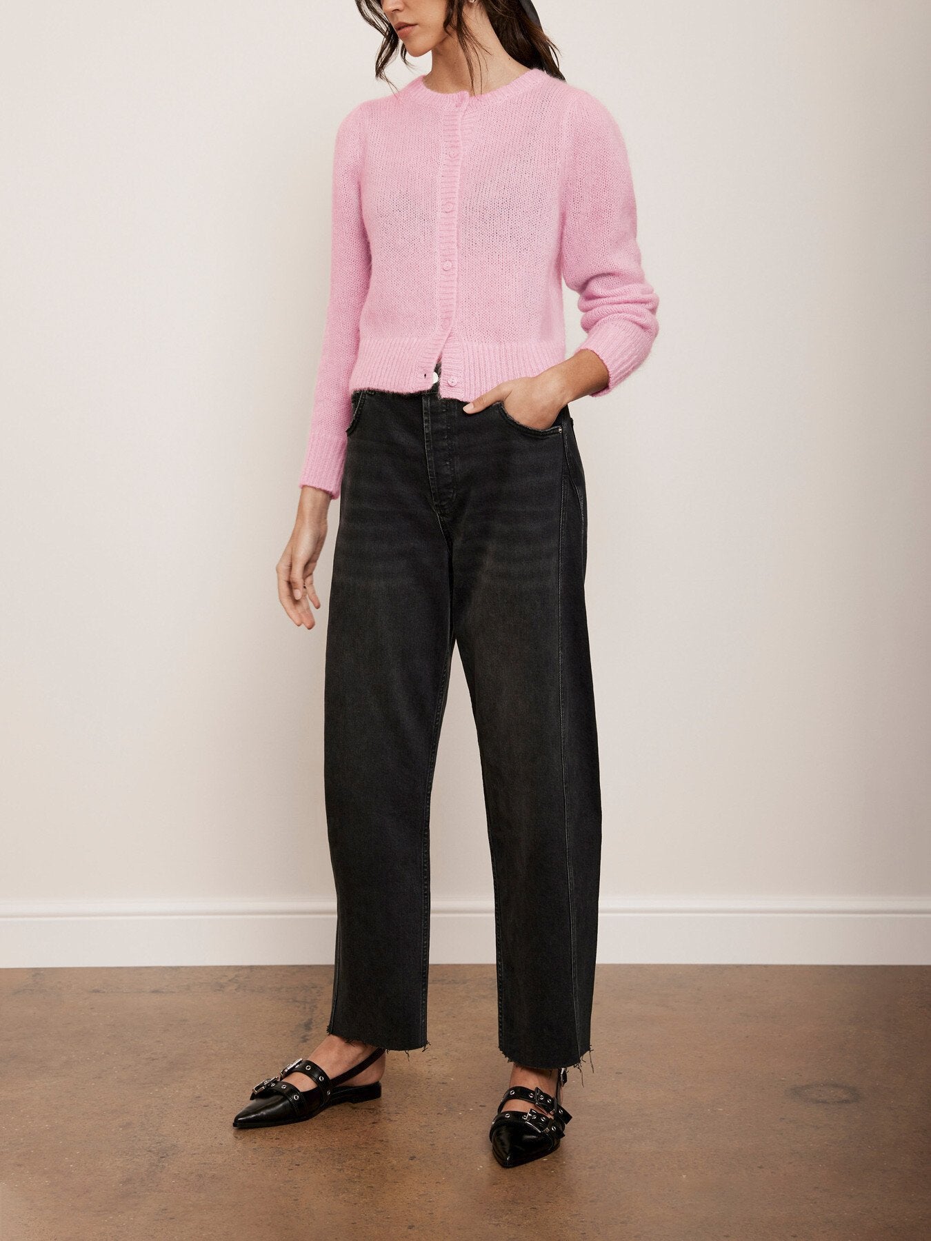 Pink Lightweight Wool Blend Knit Cardigan
