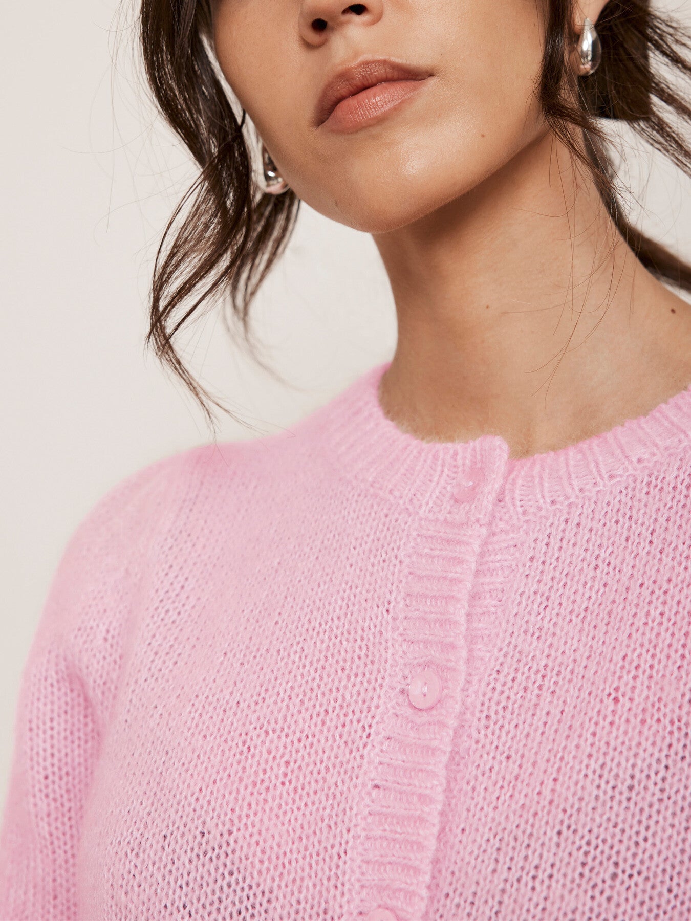 Pink Lightweight Wool Blend Knit Cardigan