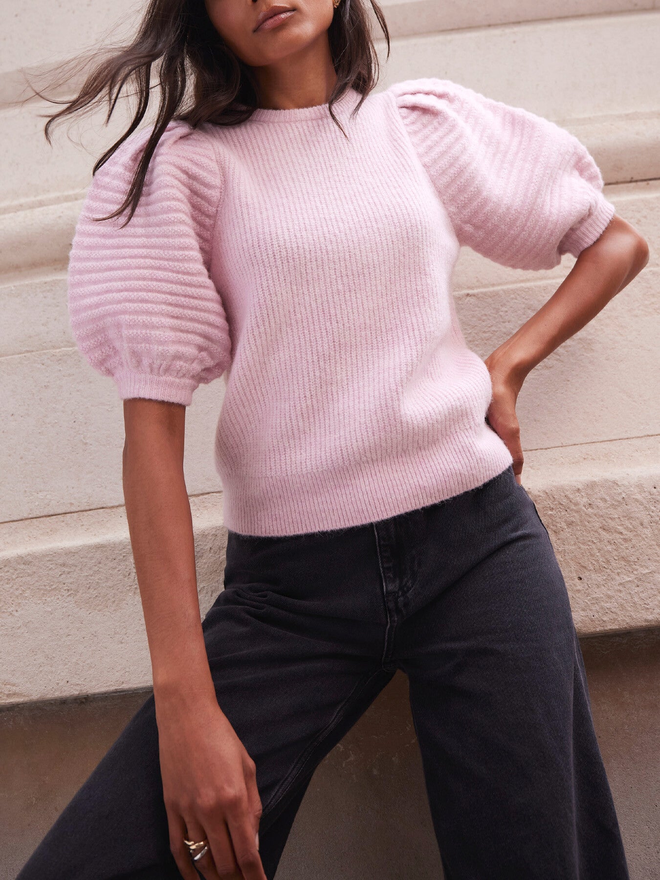 Pink Wool Blend Bow Back Knit Top