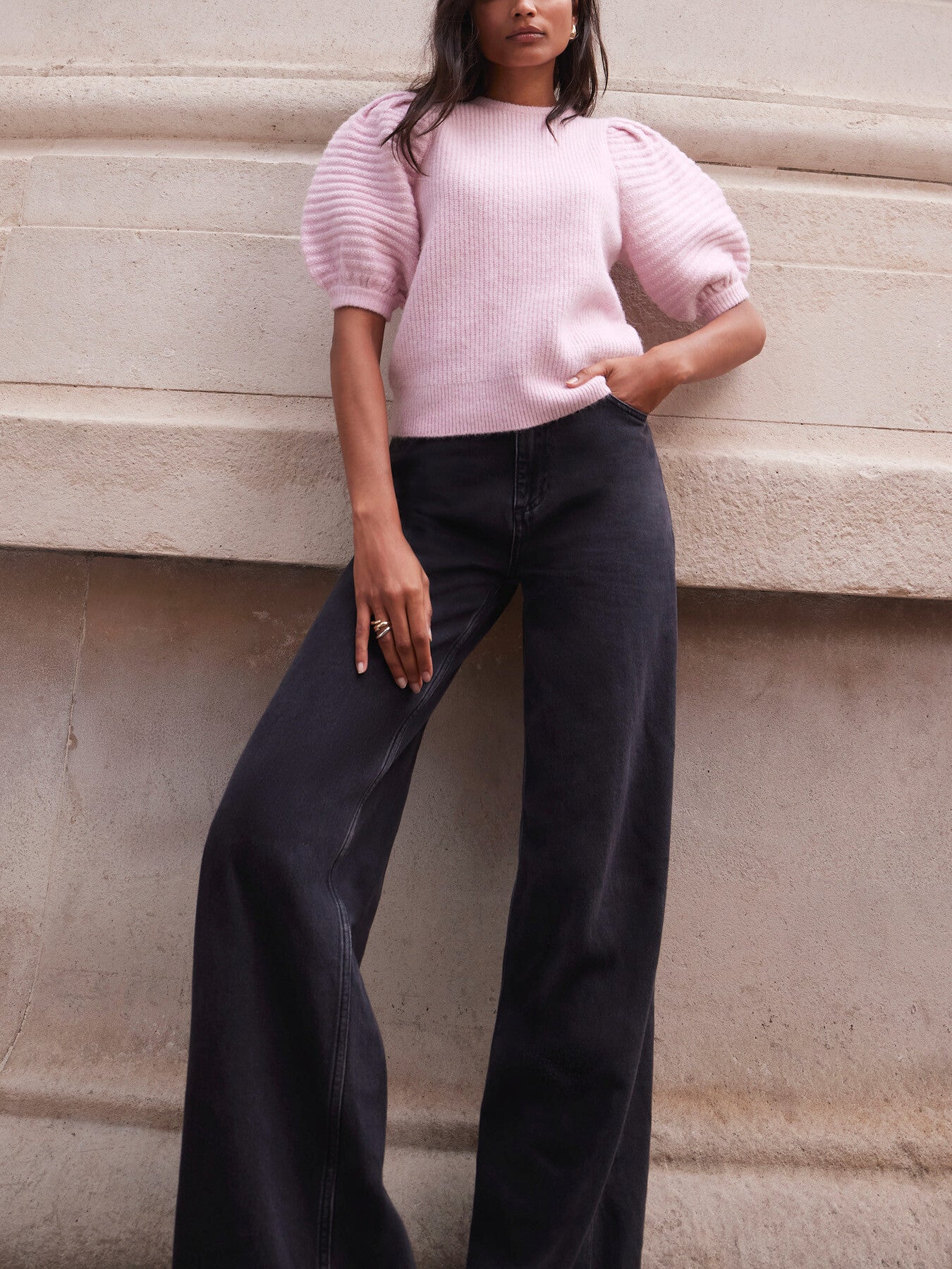 Pink Wool Blend Bow Back Knit Top