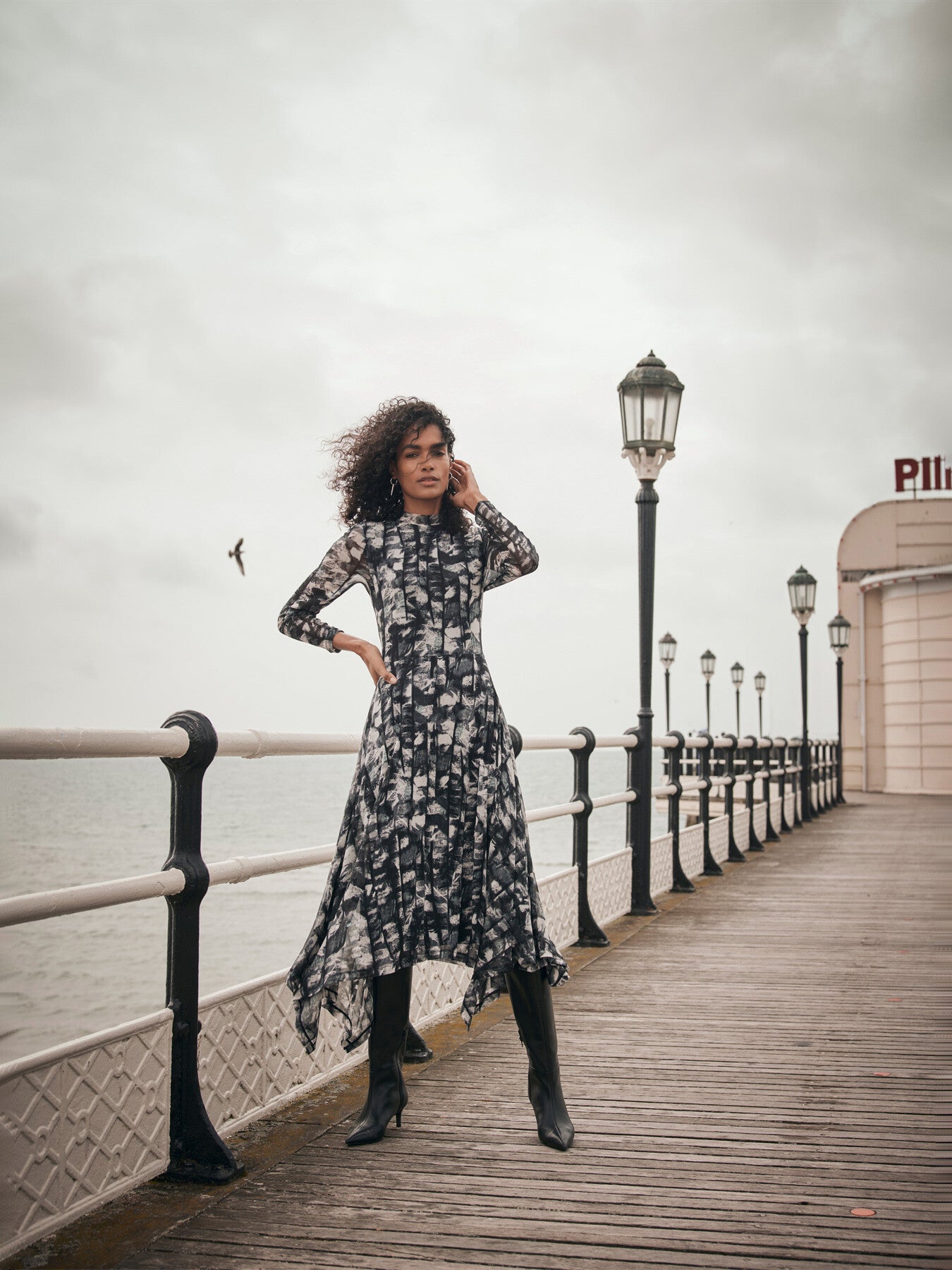 Abstract Print Mesh Midi Dress