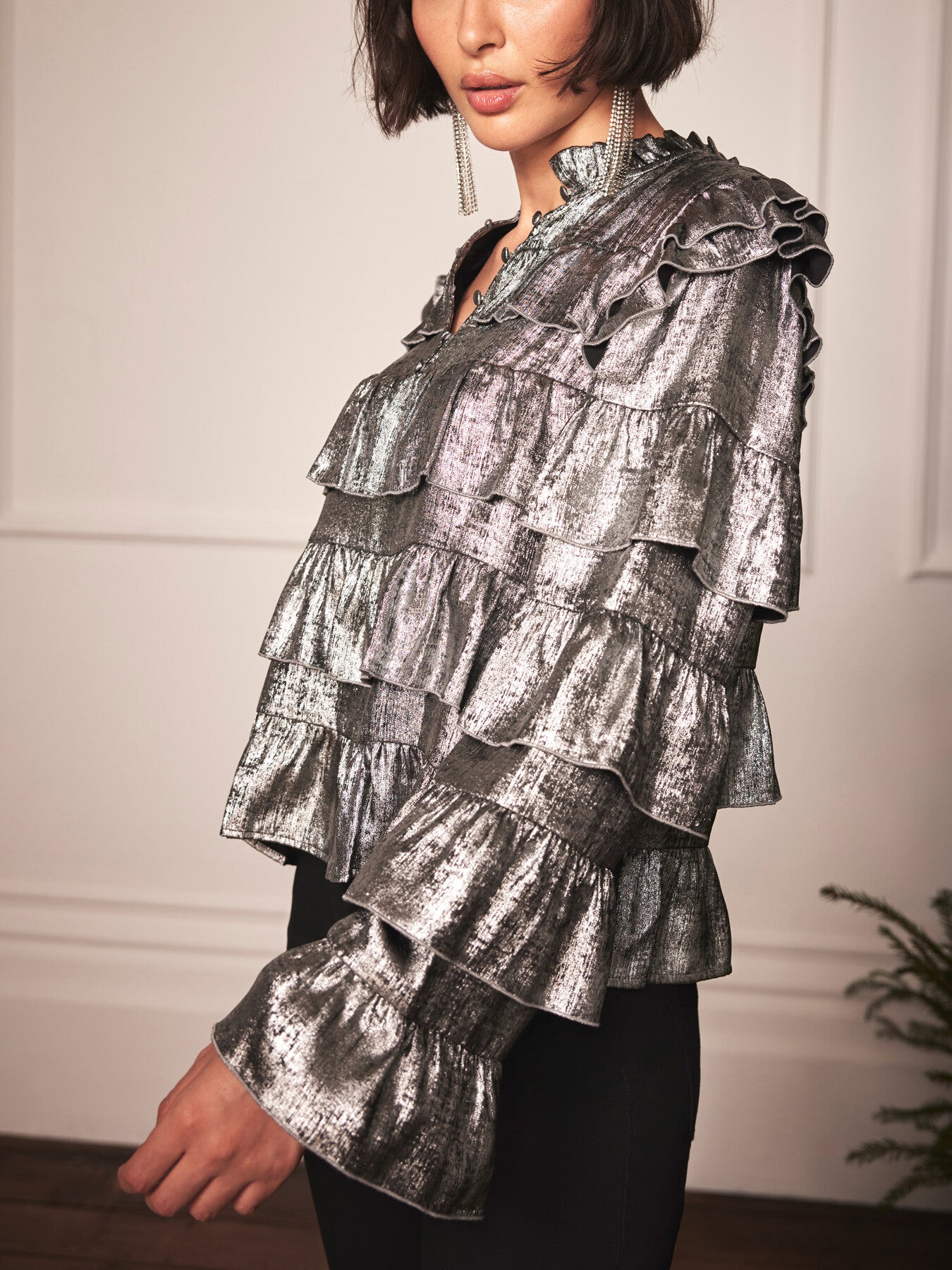 Metallic Ruffle Blouse