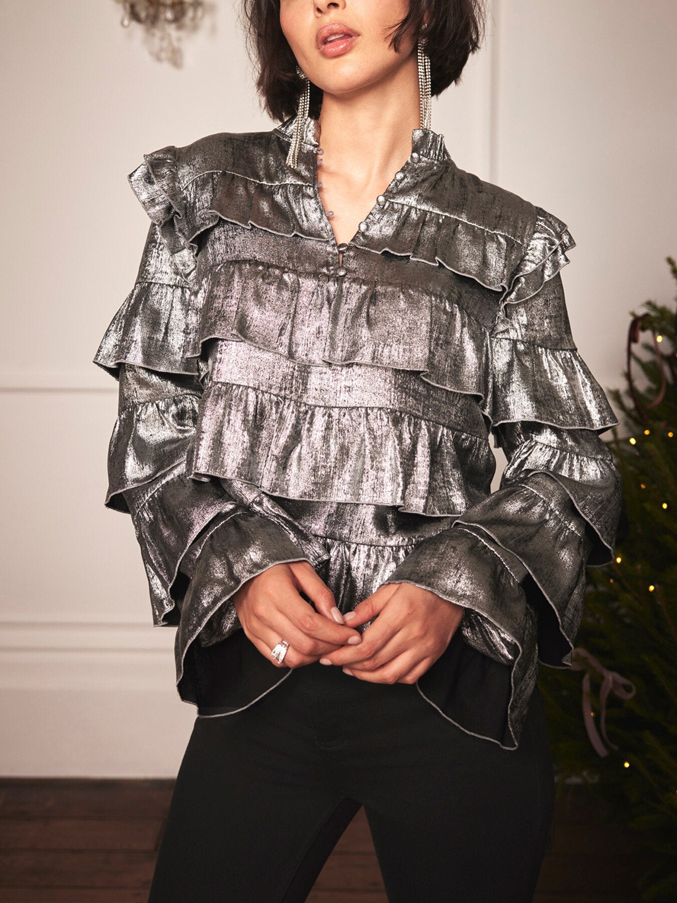 Metallic Ruffle Blouse