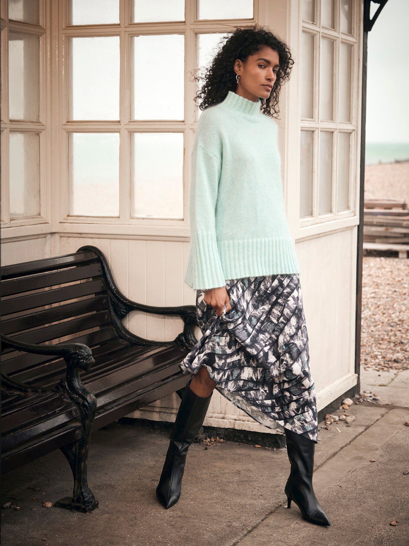 Grey Abstract Print Midi Slip Skirt