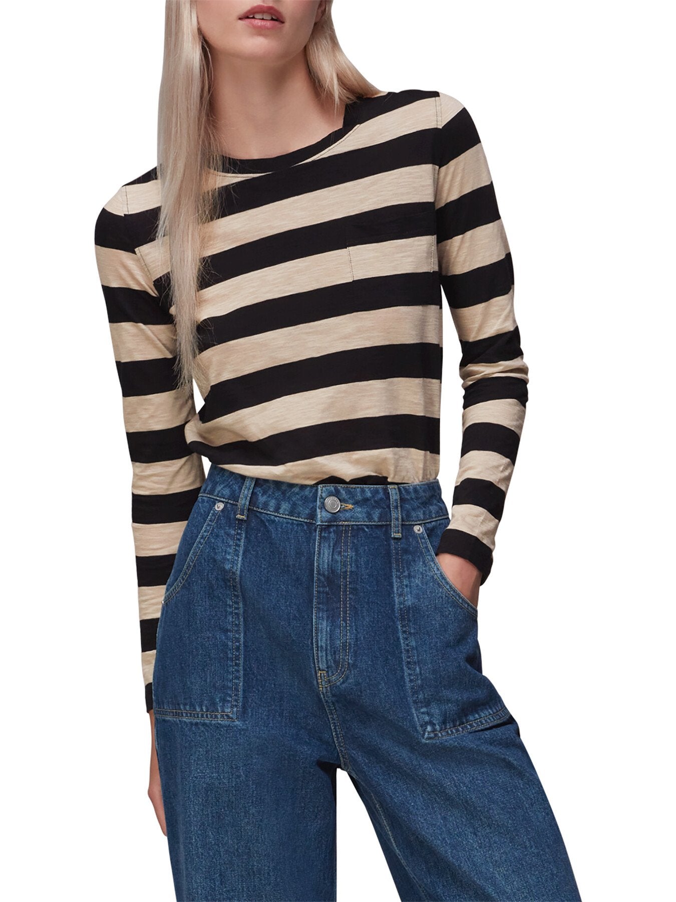 Stripe Crew Neck Pocket Top