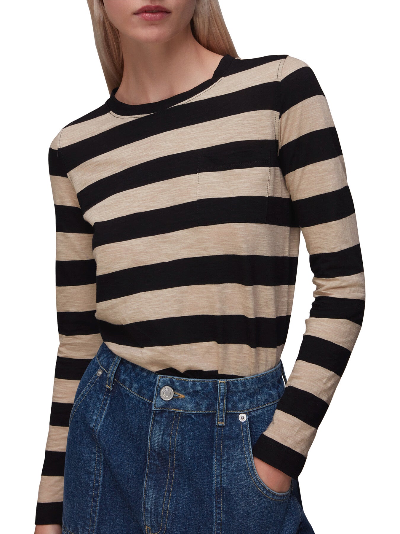 Stripe Crew Neck Pocket Top