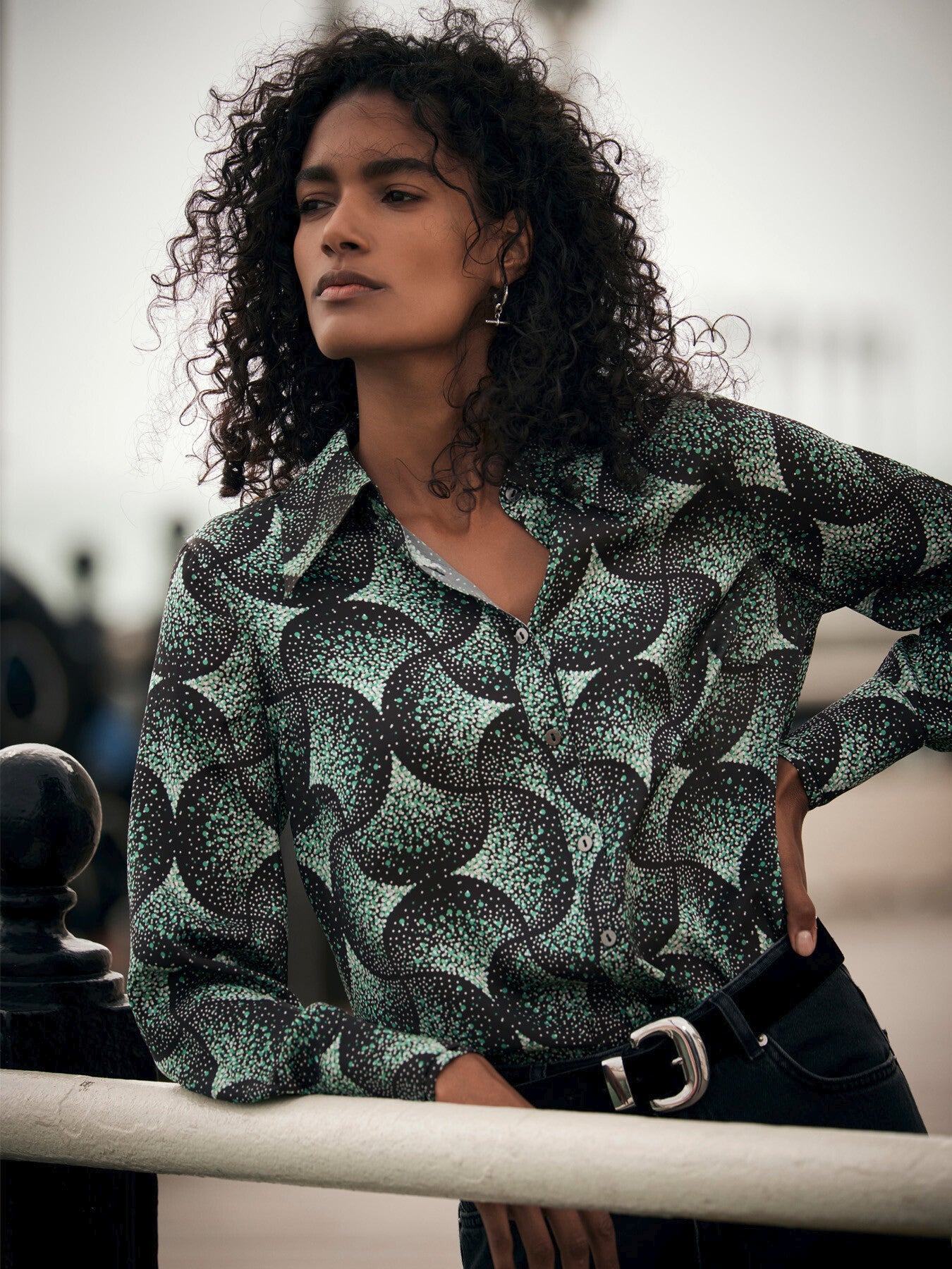 Geometric Print Satin Shirt