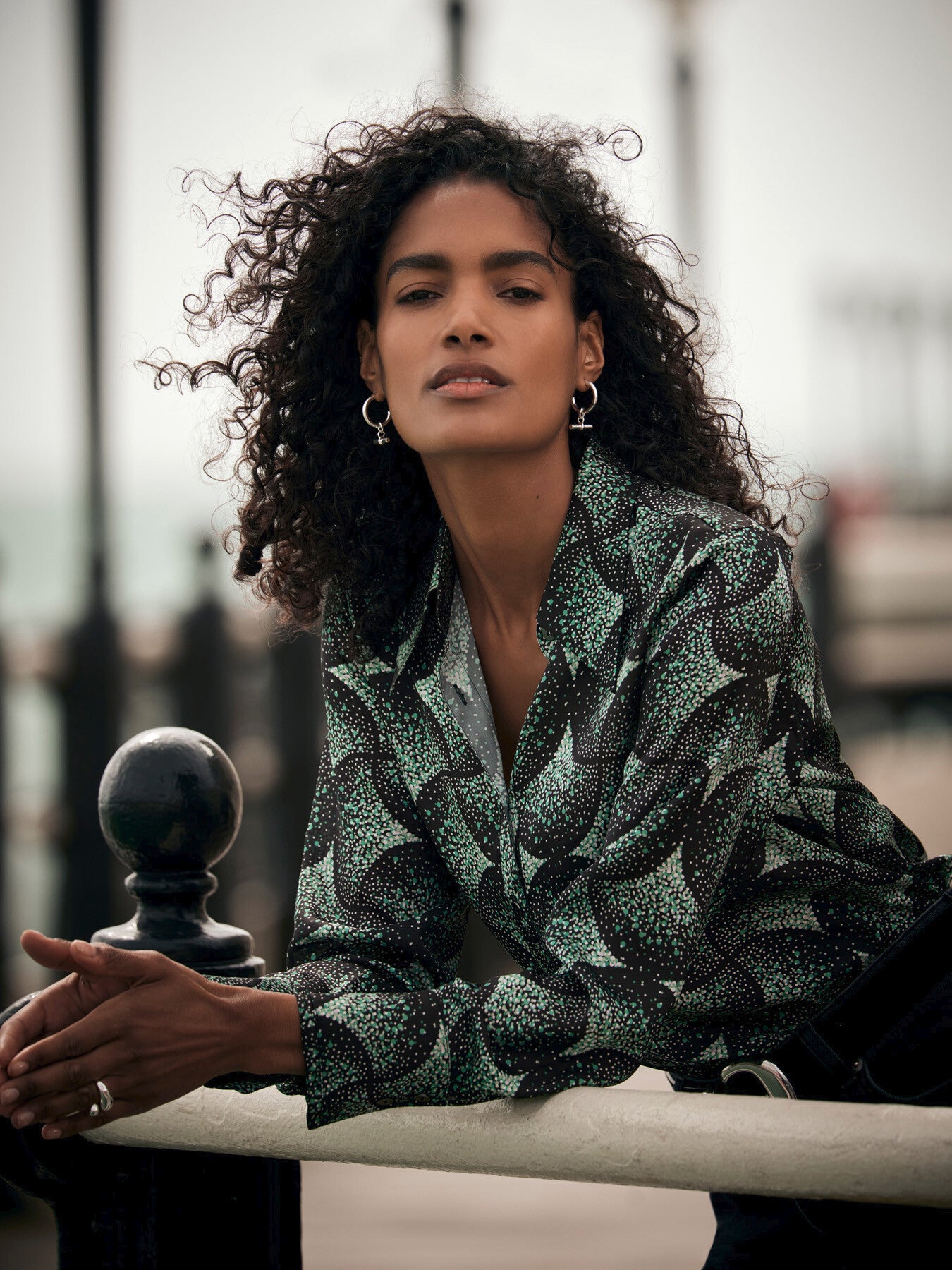 Geometric Print Satin Shirt