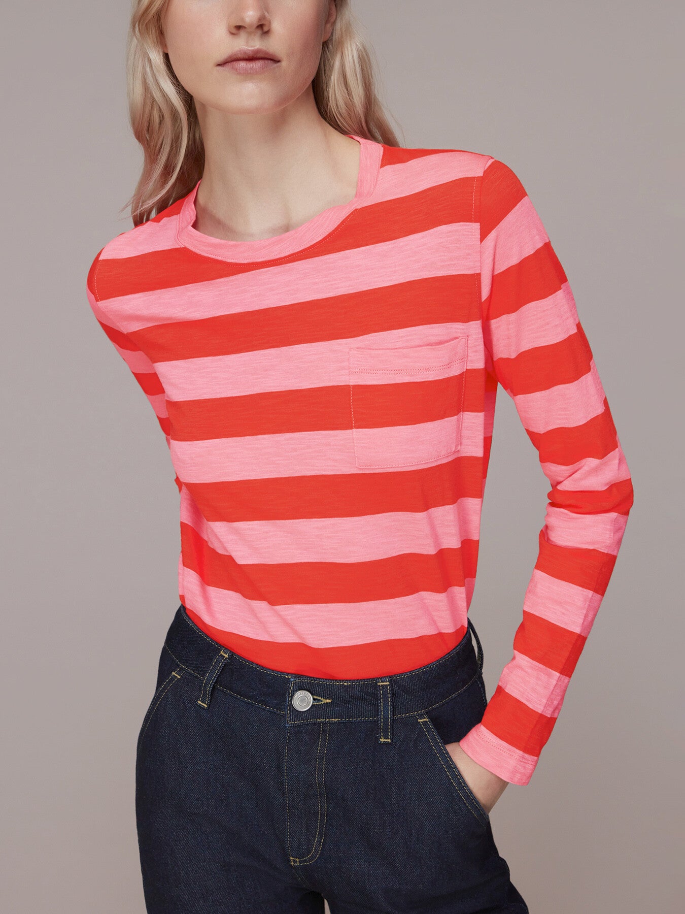 Stripe Crew Neck Pocket Top
