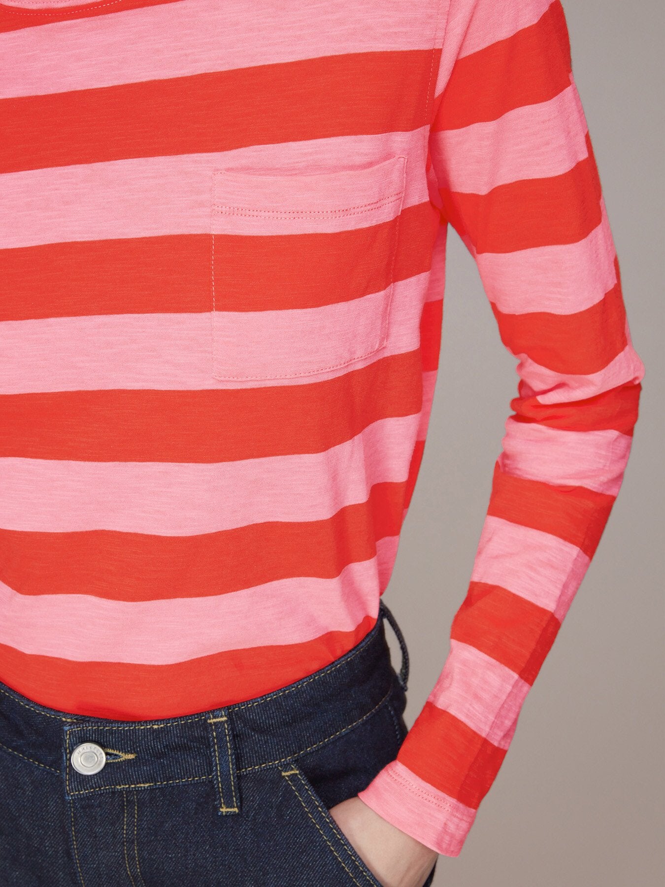 Stripe Crew Neck Pocket Top