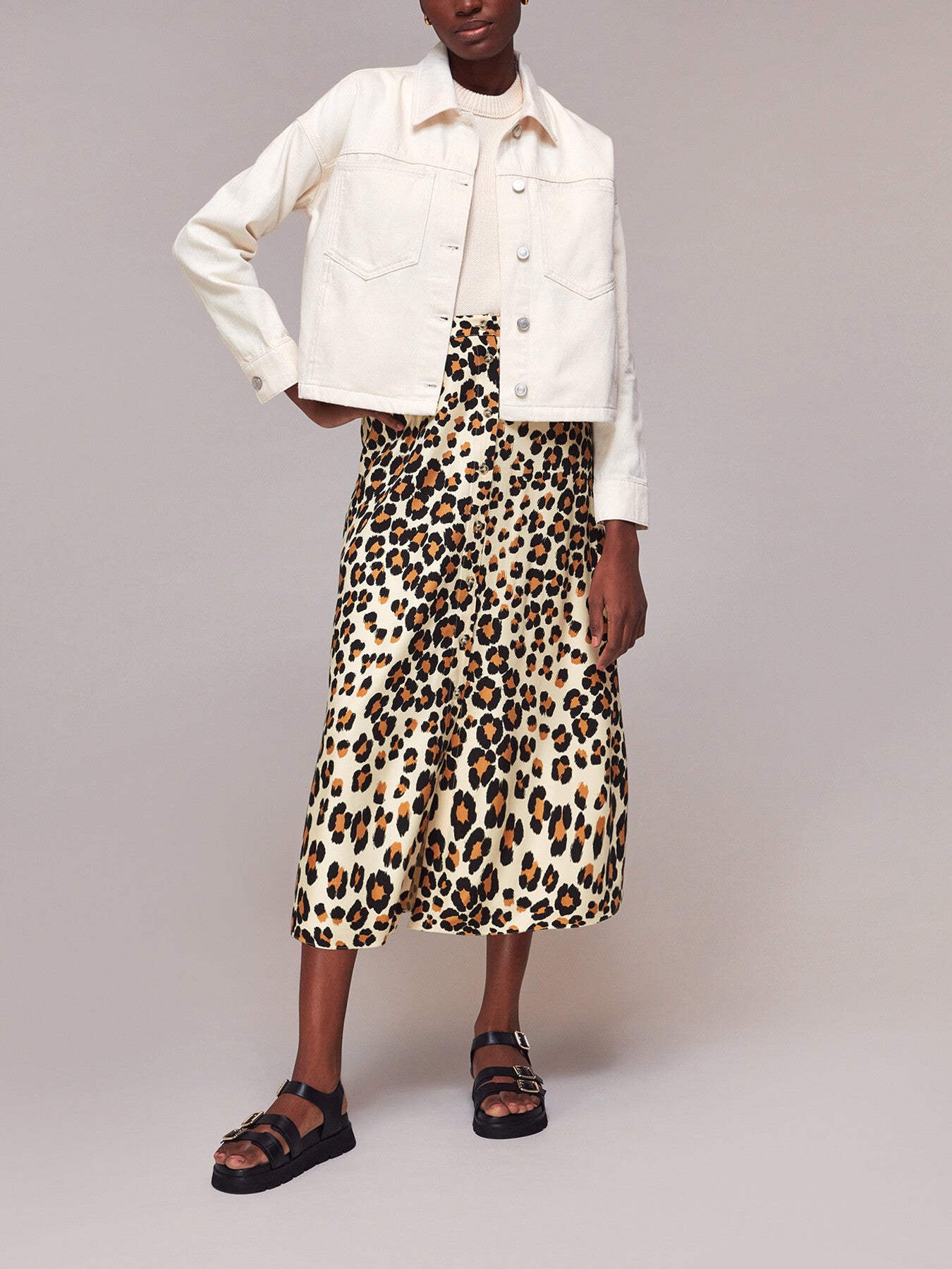 Painted Leopard Button Skirt