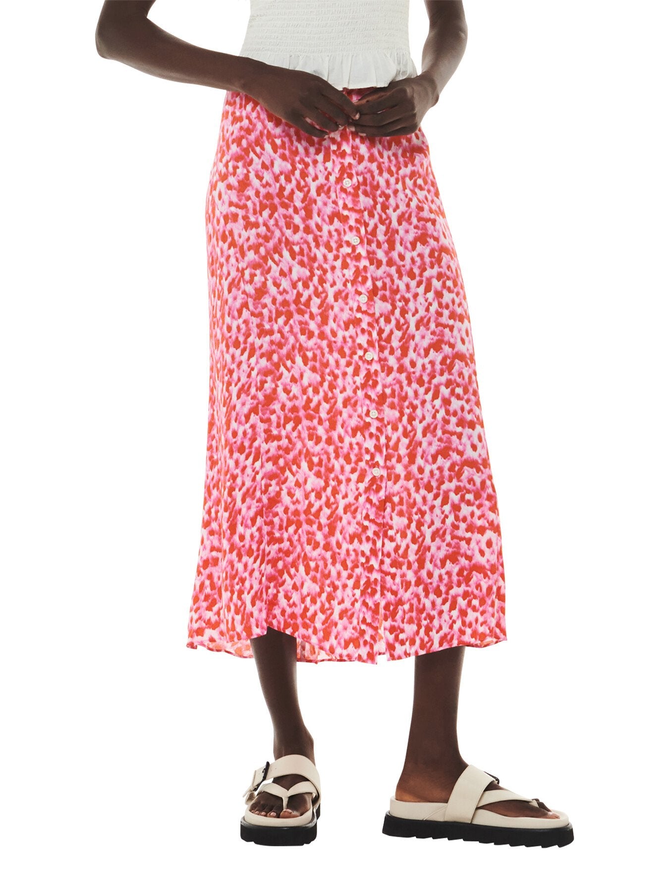Blurred Strokes Button Skirt