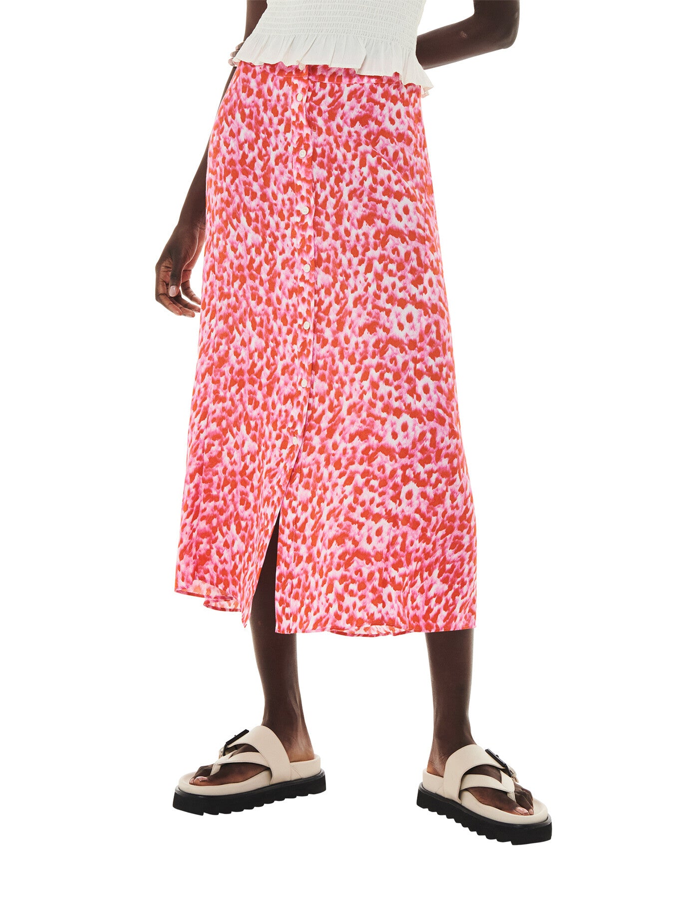 Blurred Strokes Button Skirt