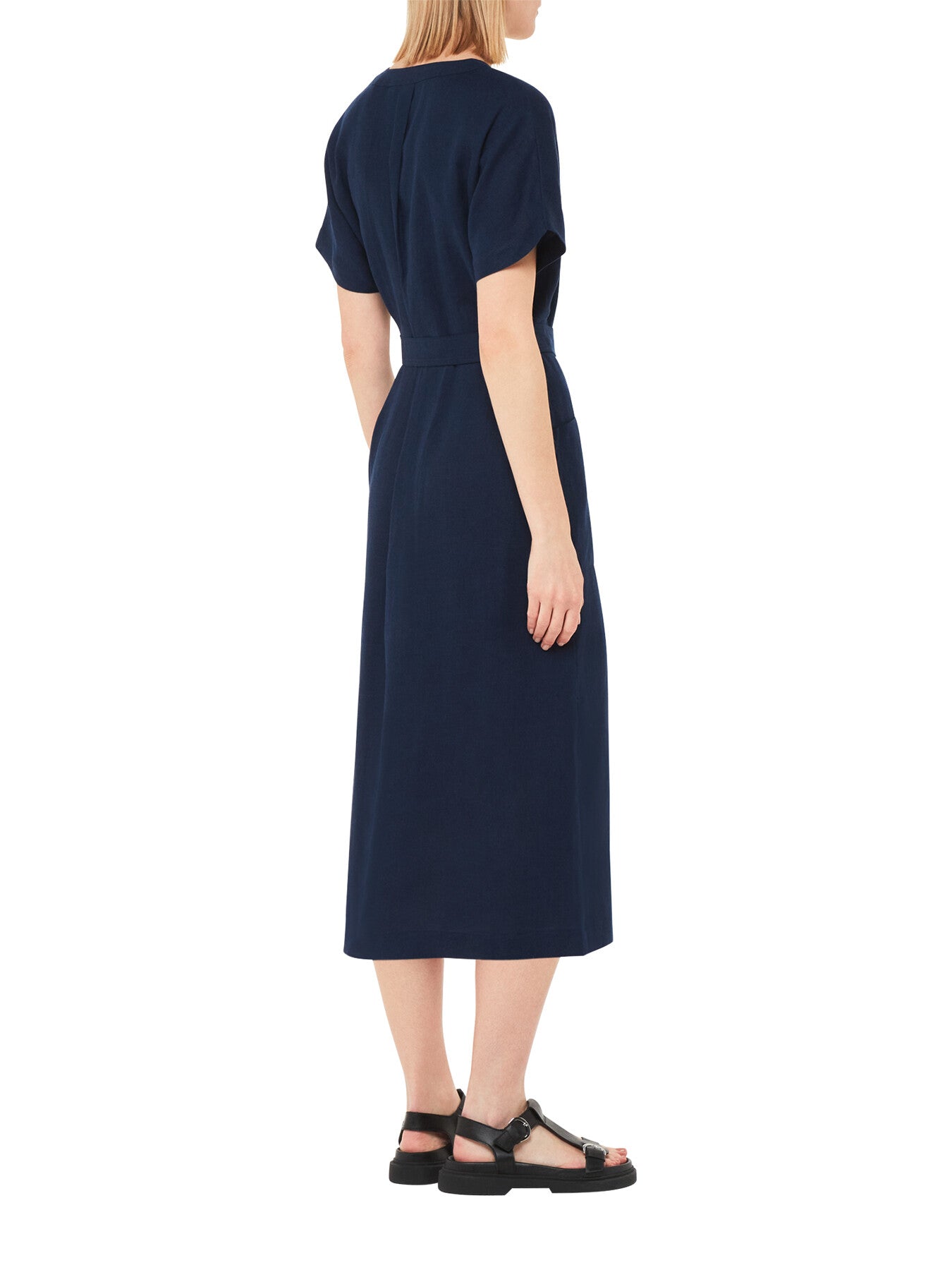 Linen Belted Midi Dress