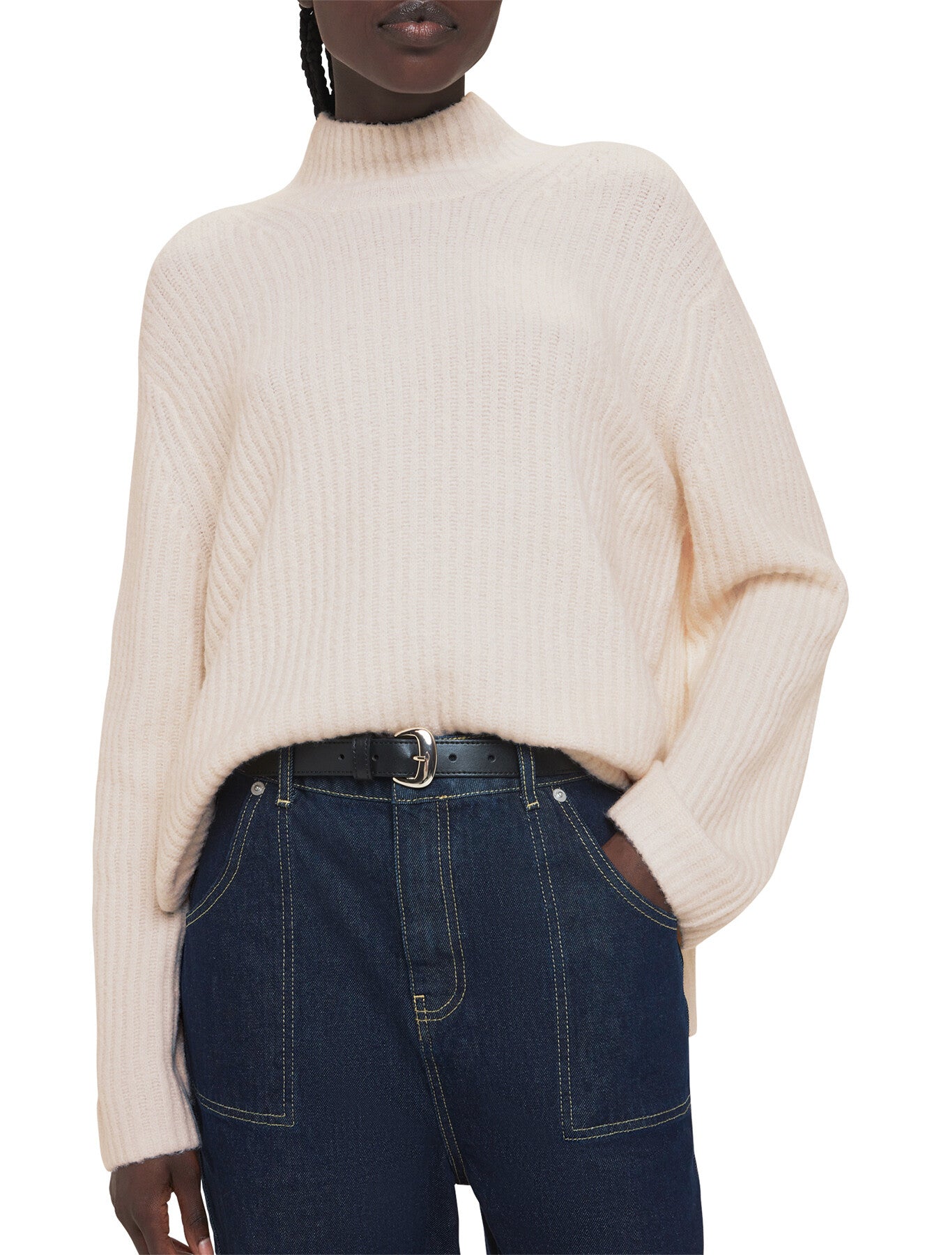 Wool Mix Rib Funnel Neck