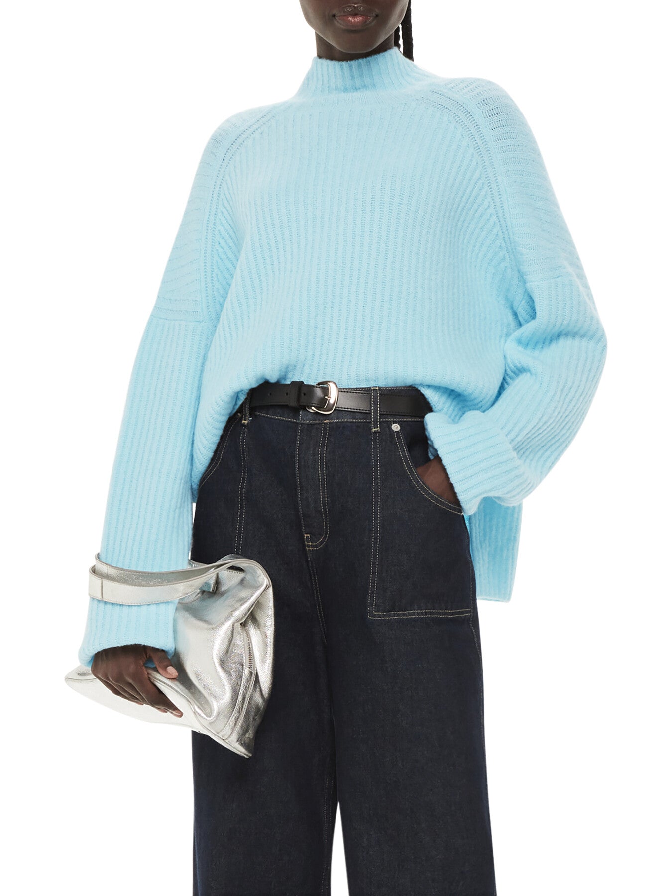 Wool Mix Rib Funnel Neck