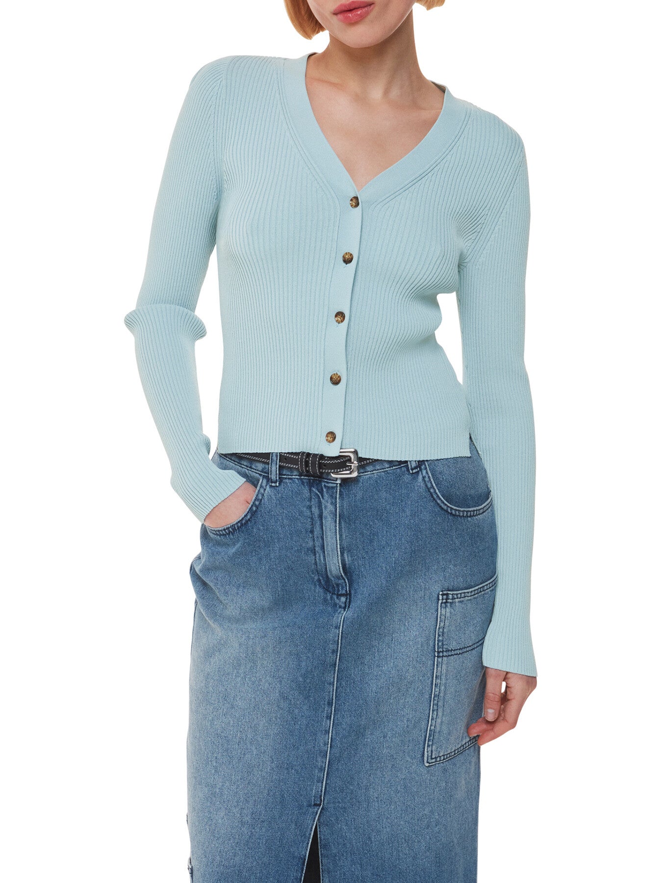 Ribbed V Neck Cardigan