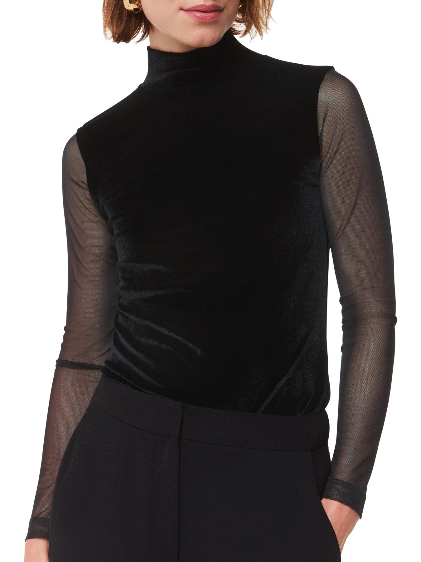 Velvet Mesh Sleeve Top