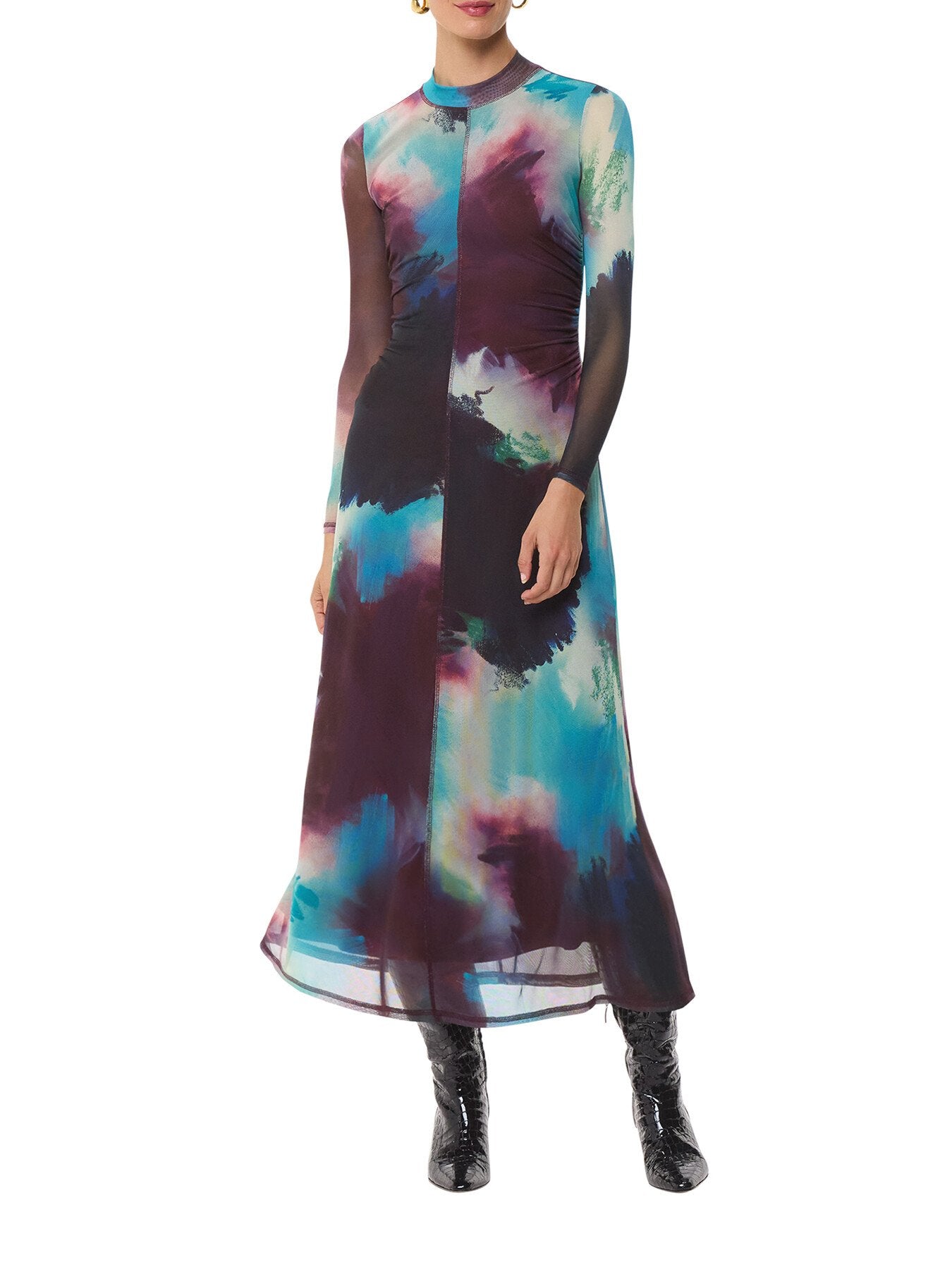 Oil Paint Print Mesh Dress