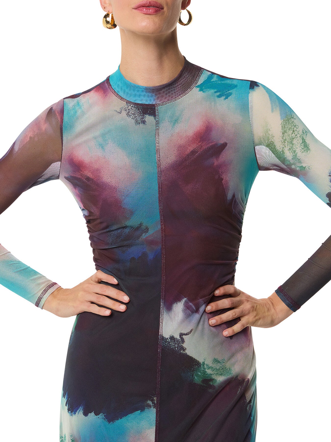 Oil Paint Print Mesh Dress
