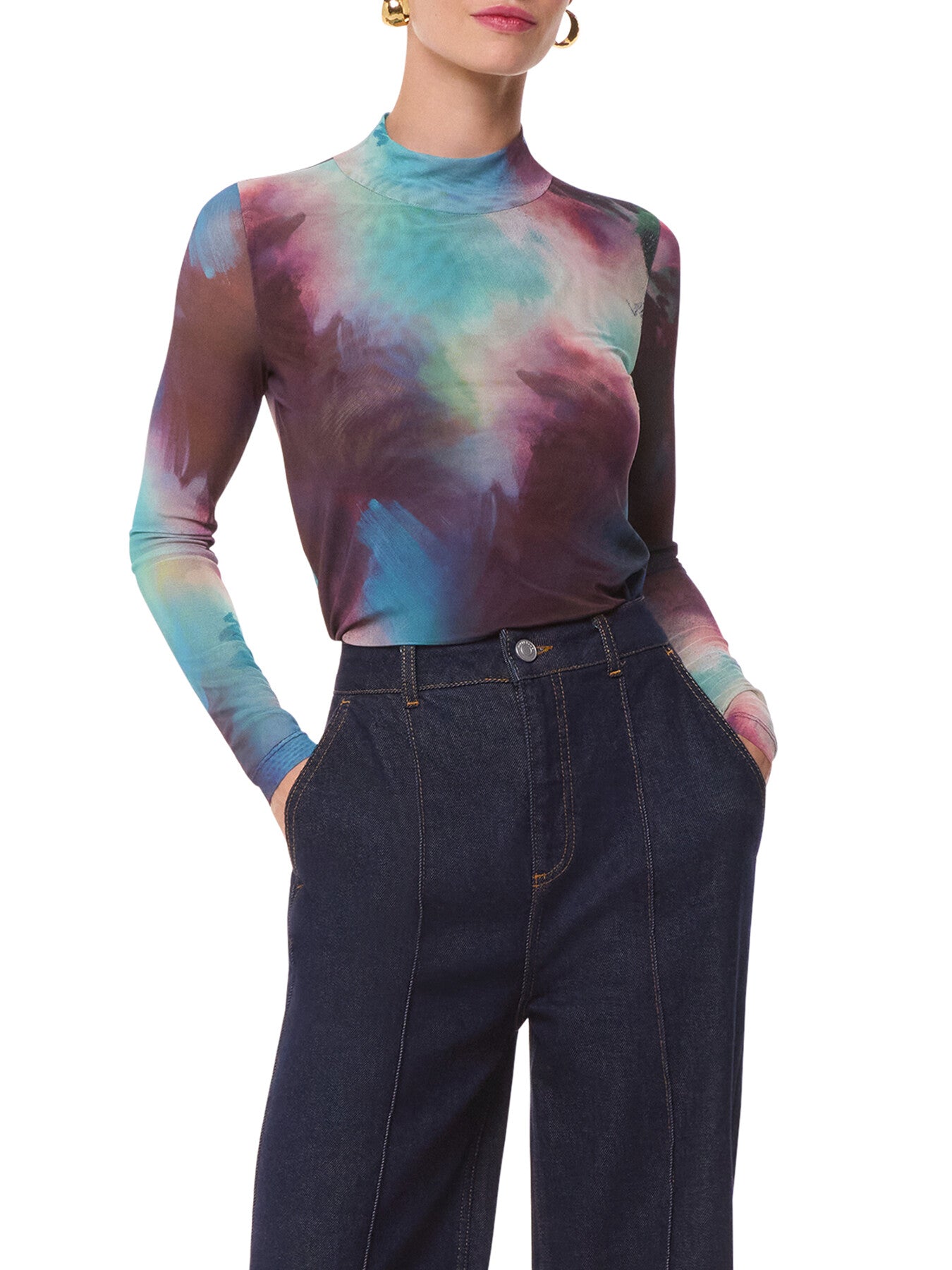 Oil Print Mesh Top