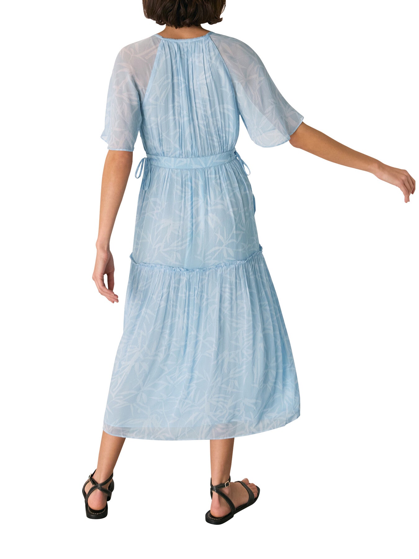 Blue/Multi Bamboo Leaves Gathered Dress