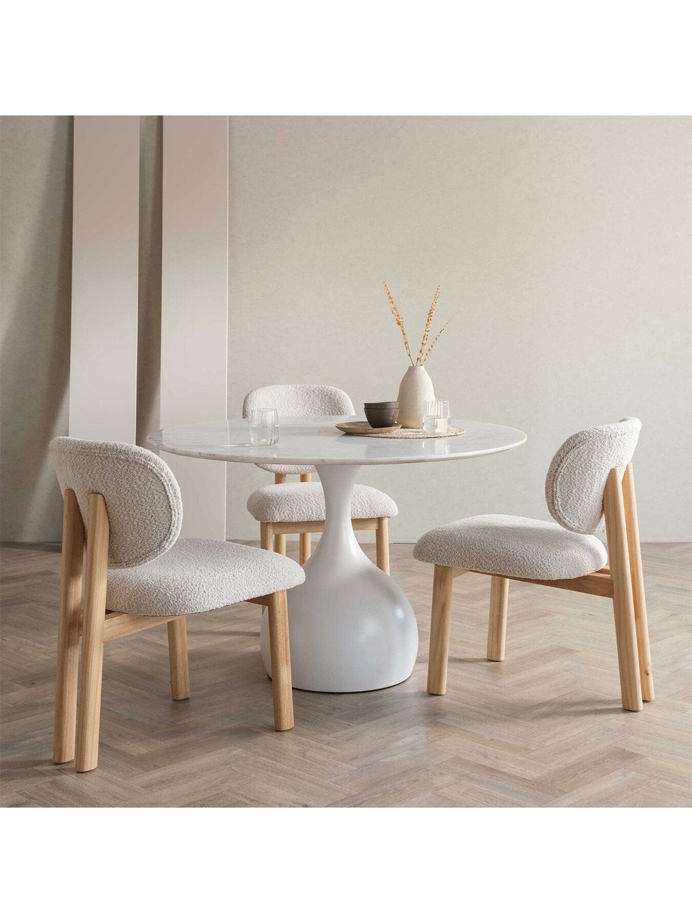 Erin Curved White Fabric Open Back Dining Chair With