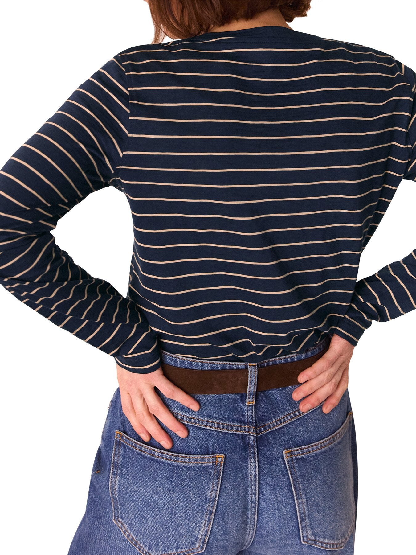 Stripe Crew Neck Pocket Top