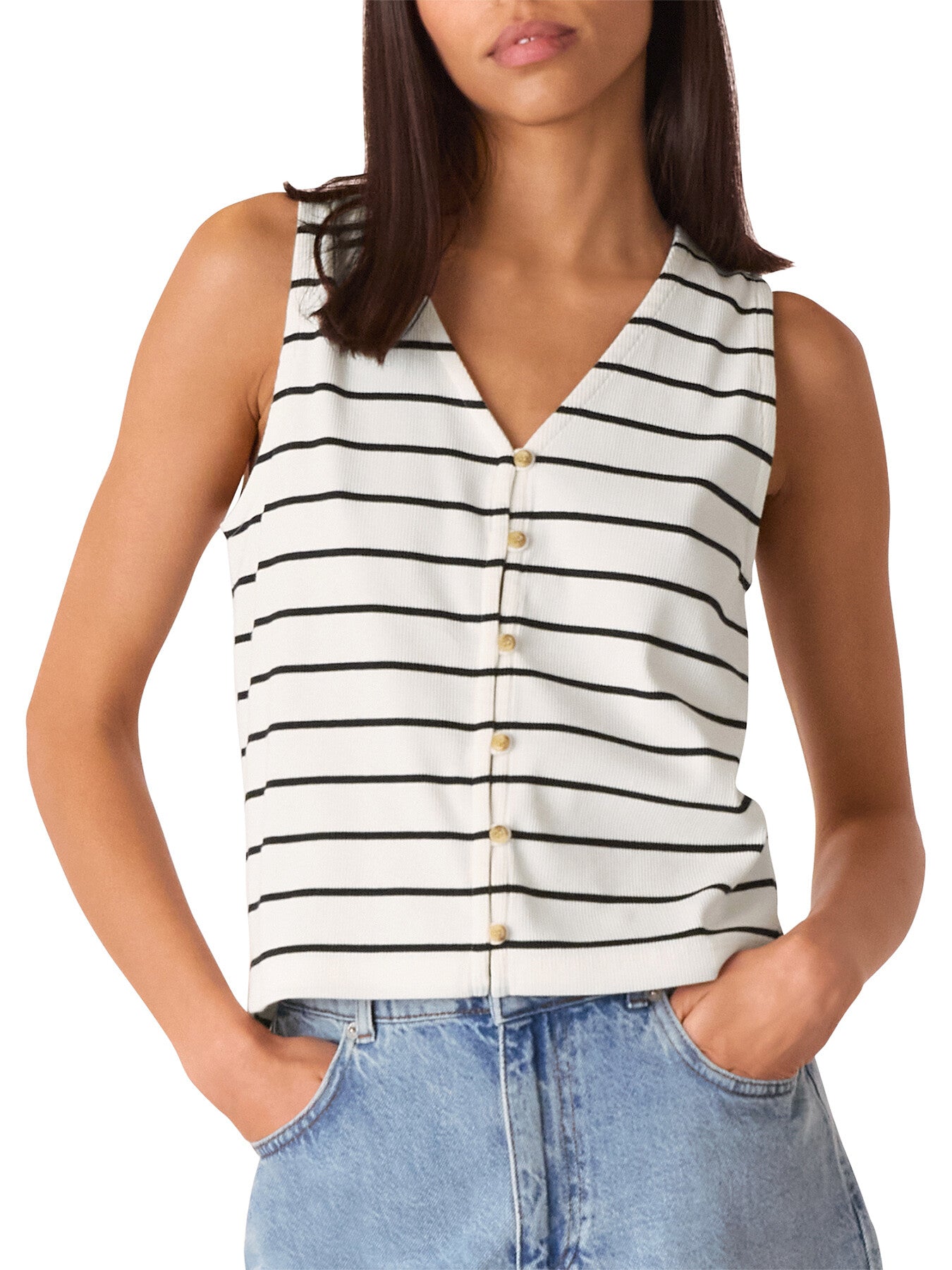 Stripe Button Front Tank