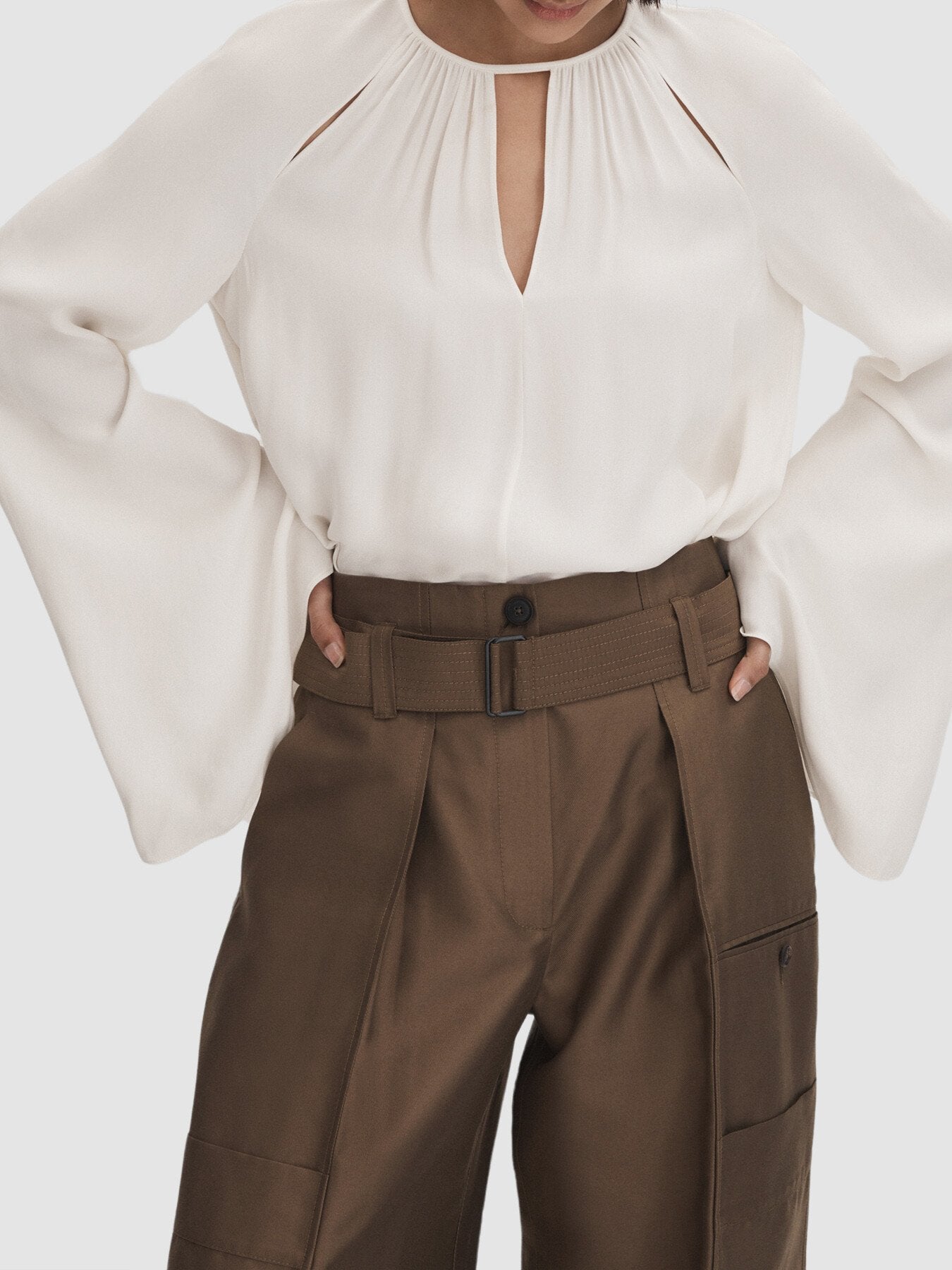 Gracie Cut-Out Flute Sleeve Blouse
