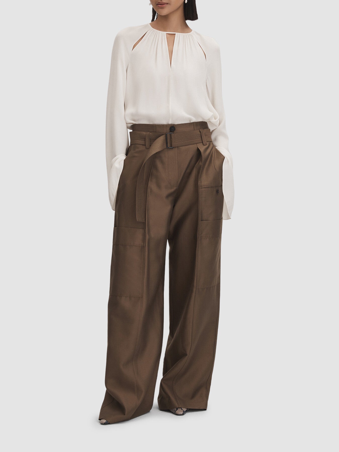 Gracie Cut-Out Flute Sleeve Blouse