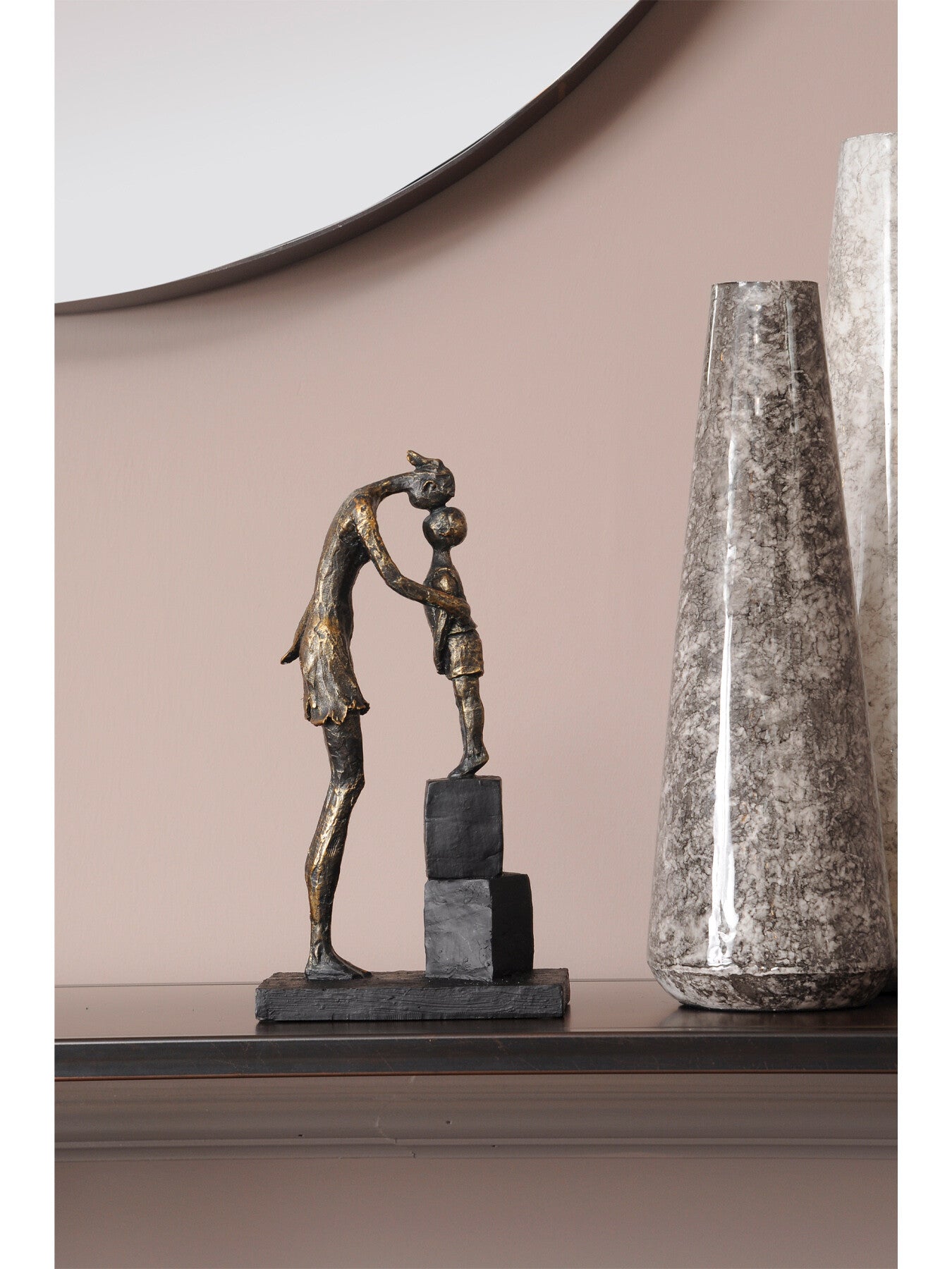 Antique Mother And Child On Blocks Sculpture