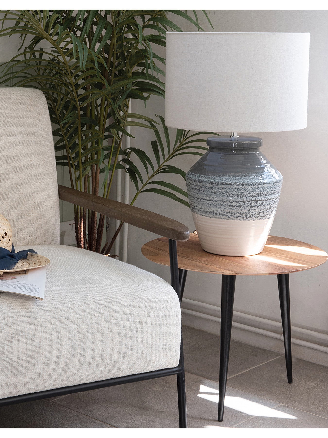 Skyline and Blue Ceramic Table Lamp with Shade