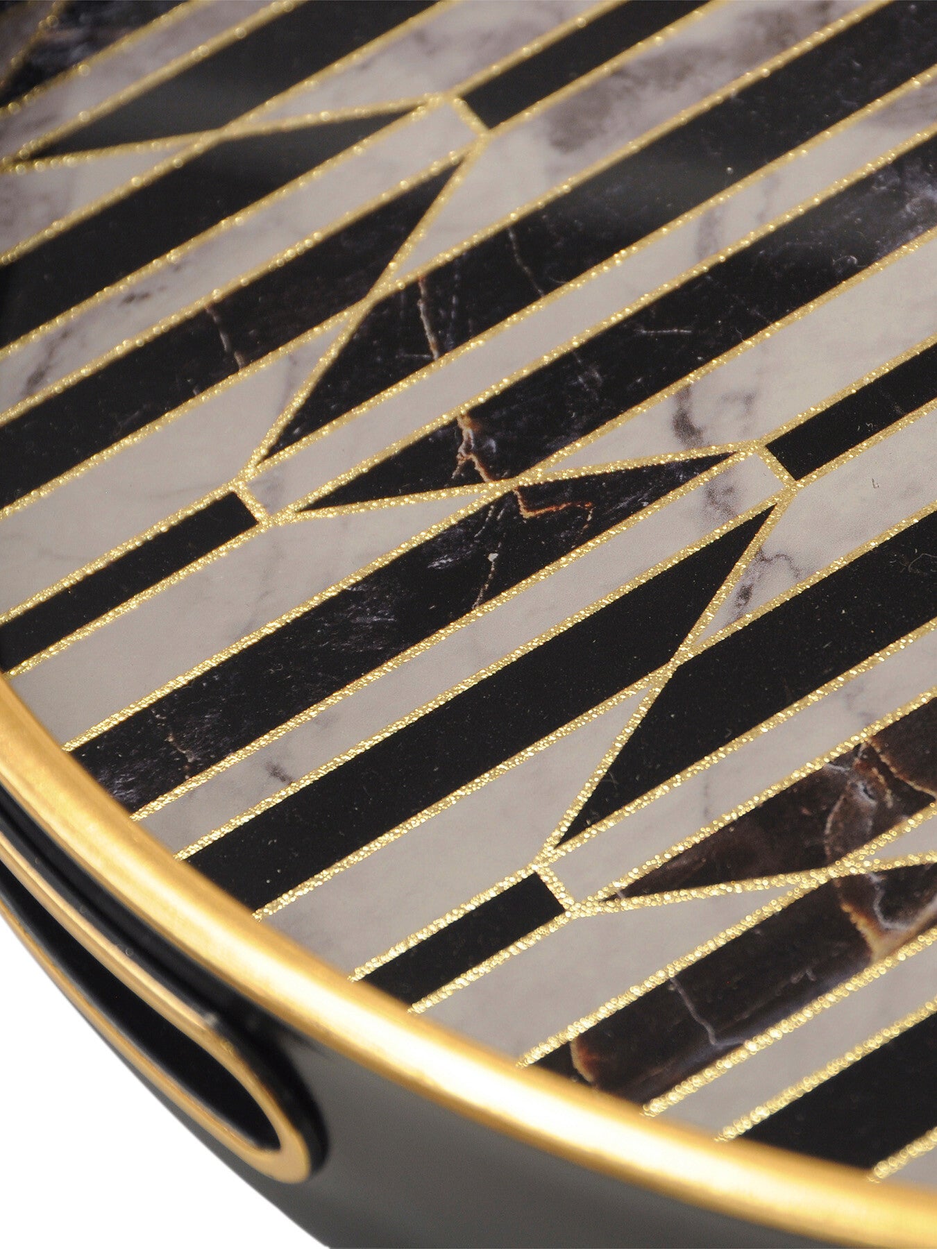 Set of Two Black And Antique Gold Geometric Patte