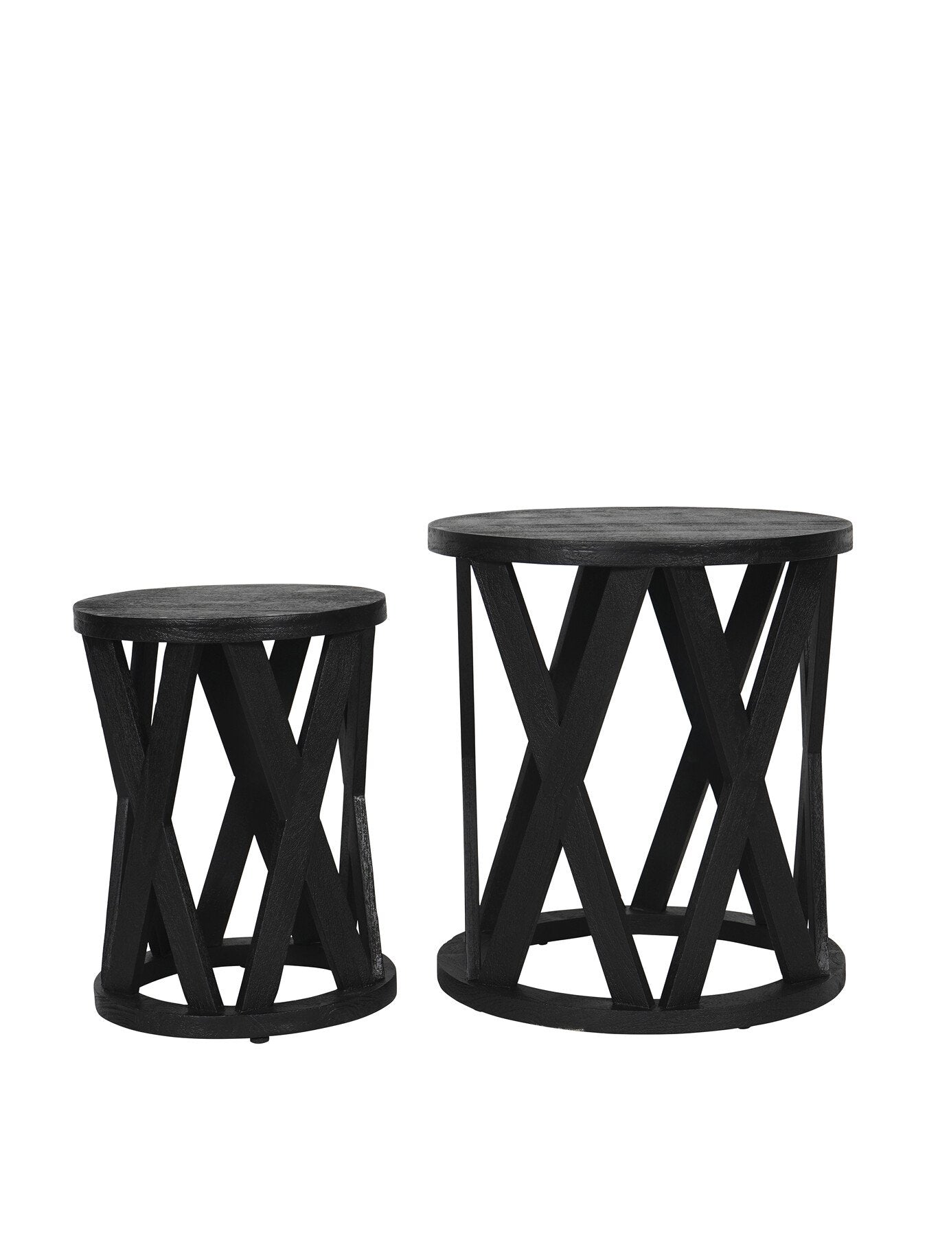 Cali Solid Wooden Set of 2 Nesting Side Tables in Blac