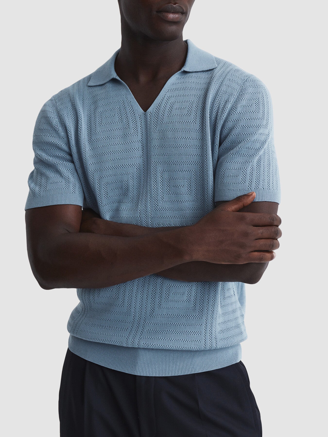 Pale BlueThames Slim Fit Knitted Cotton Shirt