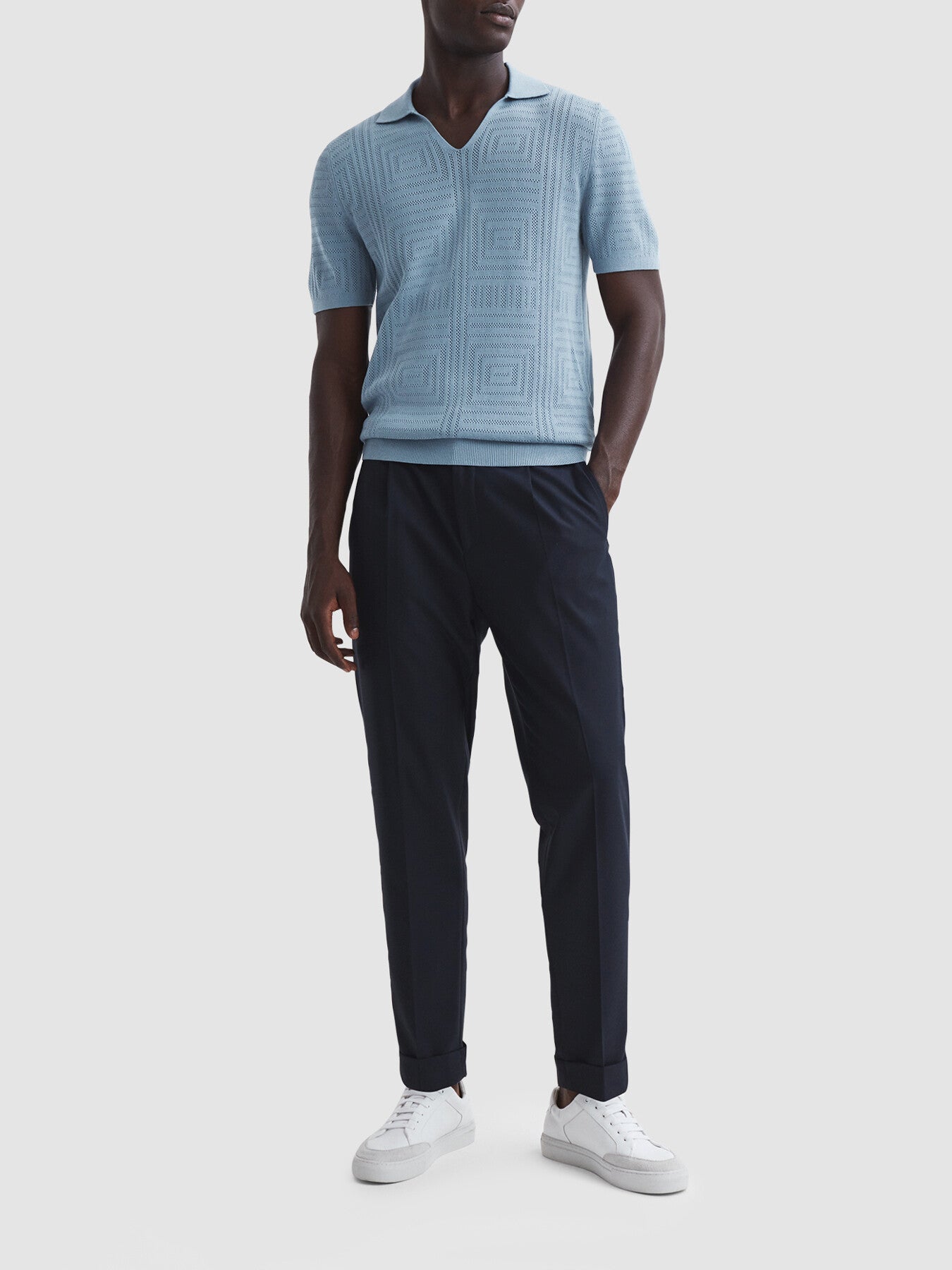 Pale BlueThames Slim Fit Knitted Cotton Shirt