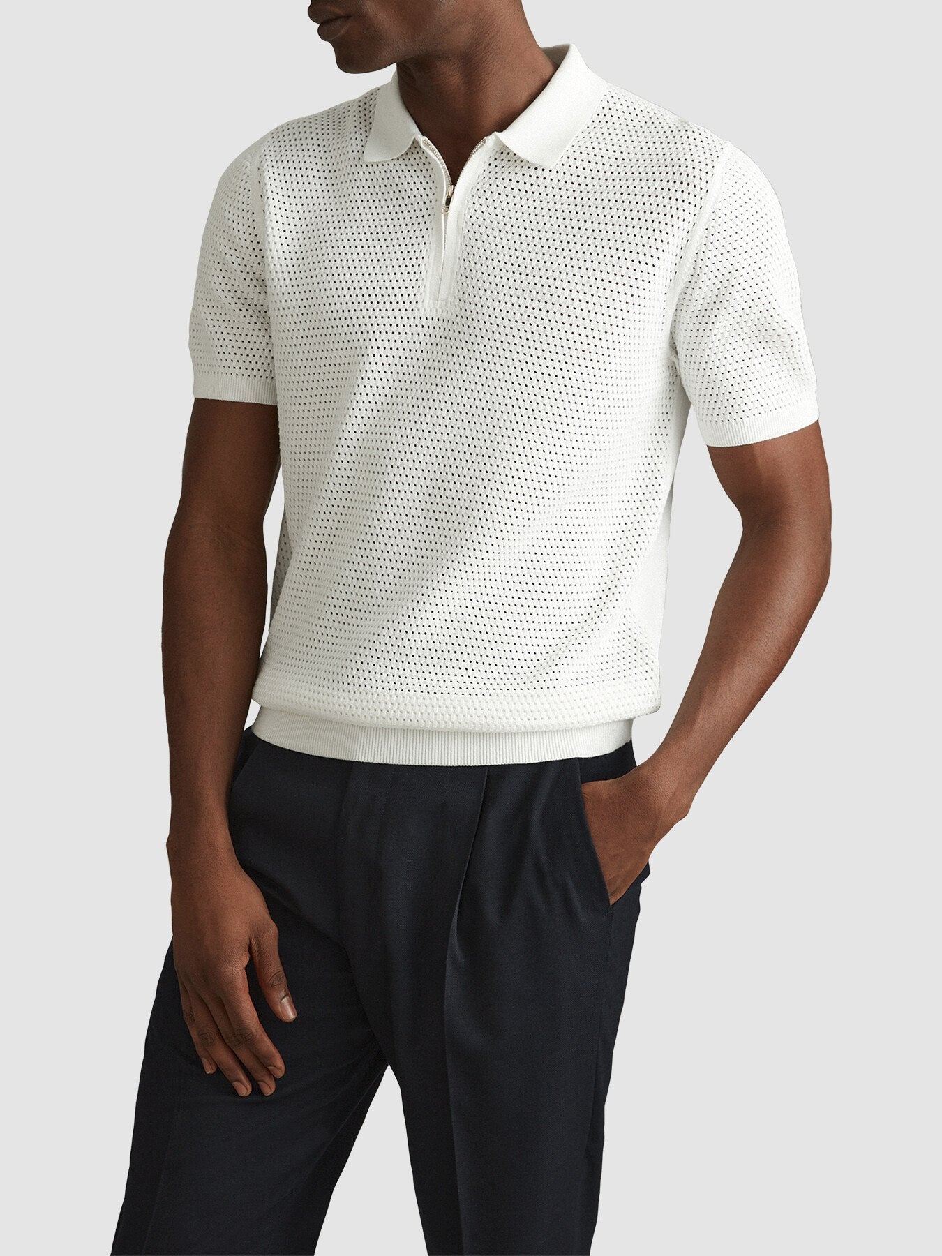 Burnham Cotton Blend Textured Half-Zip Polo Shirt