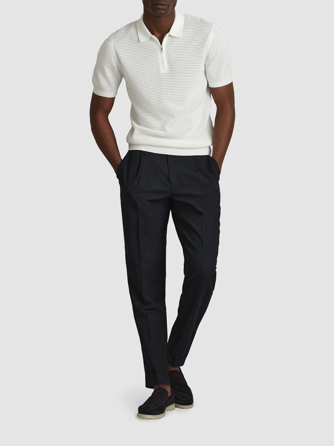 Burnham Cotton Blend Textured Half-Zip Polo Shirt