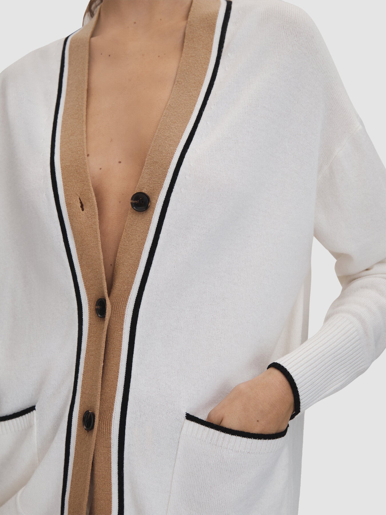 Carly Wool Blend Contrast Trim Cardigan