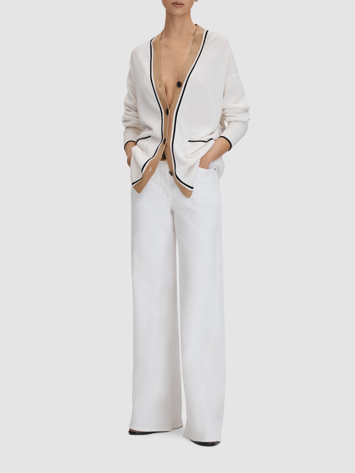 Carly Wool Blend Contrast Trim Cardigan