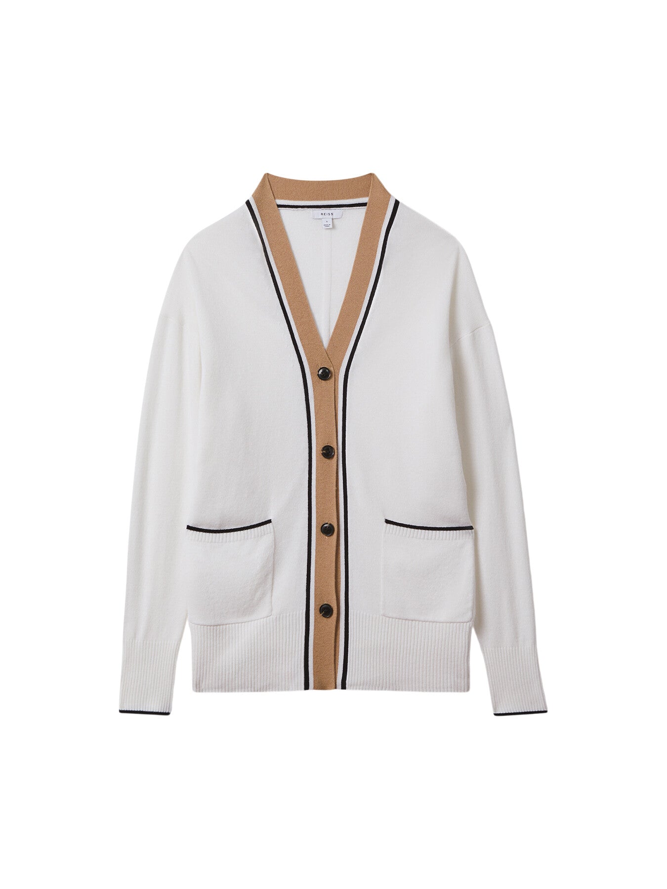 Carly Wool Blend Contrast Trim Cardigan